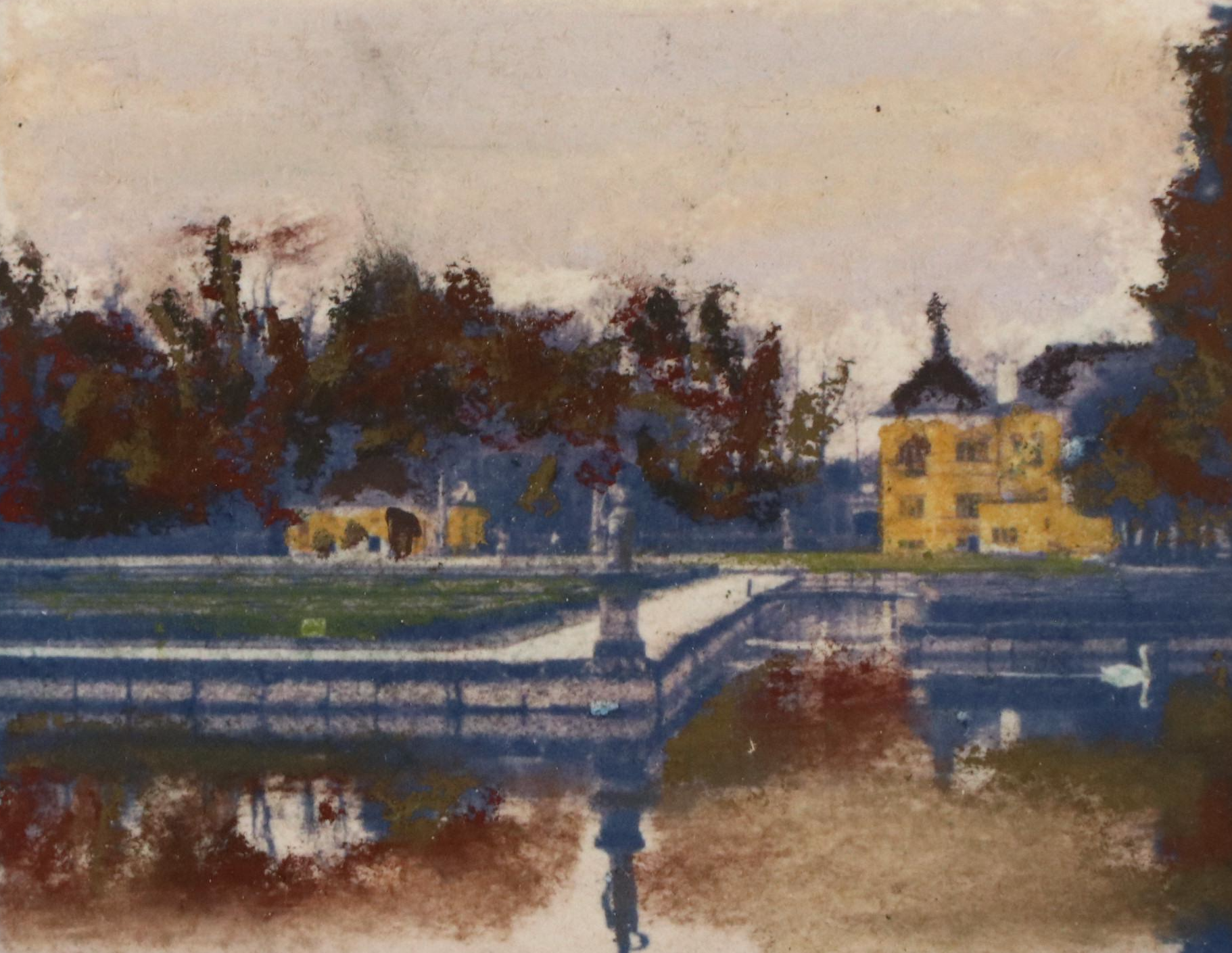 Landscape Watercolor Paintings of Port Scene and Waterside Park