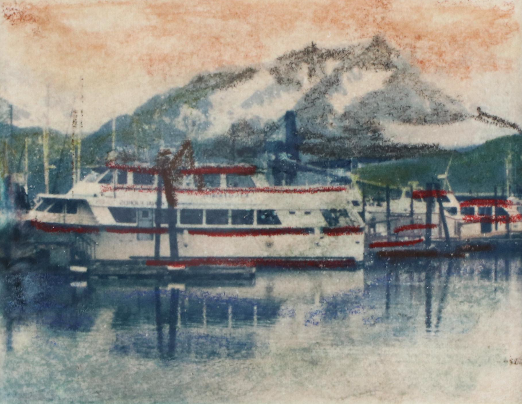 Landscape Watercolor Paintings of Port Scene and Waterside Park