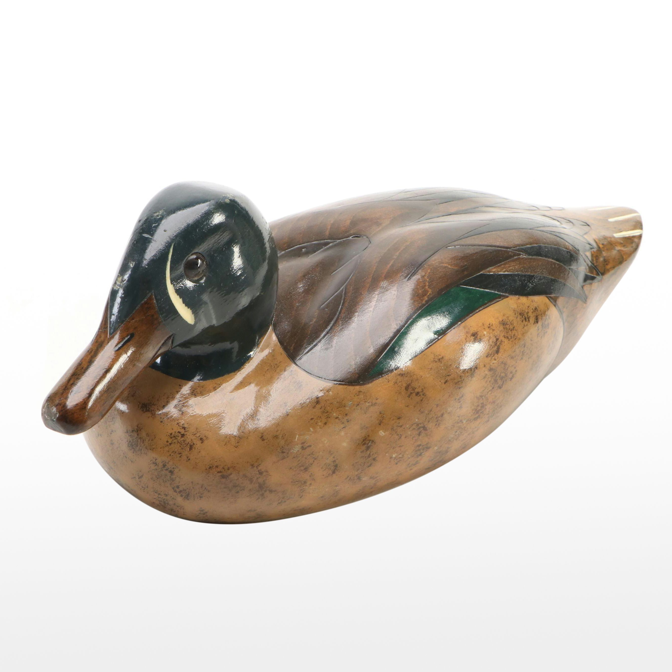 Signed Handcrafted and Painted Wood Bluewing Teal Wood Duck Decoy, 1998