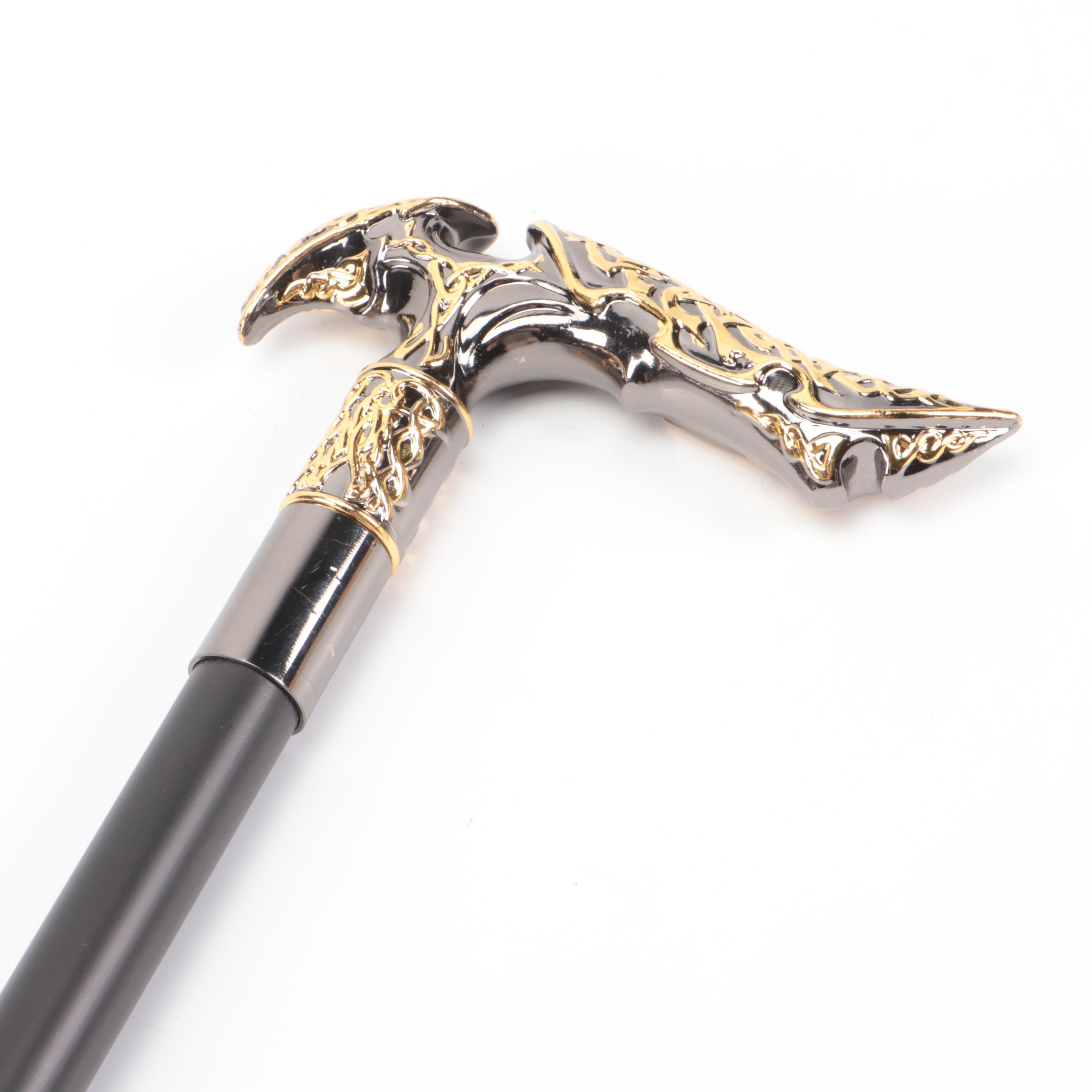 Silver and Gold Finished Embossed Derby Sword Cane