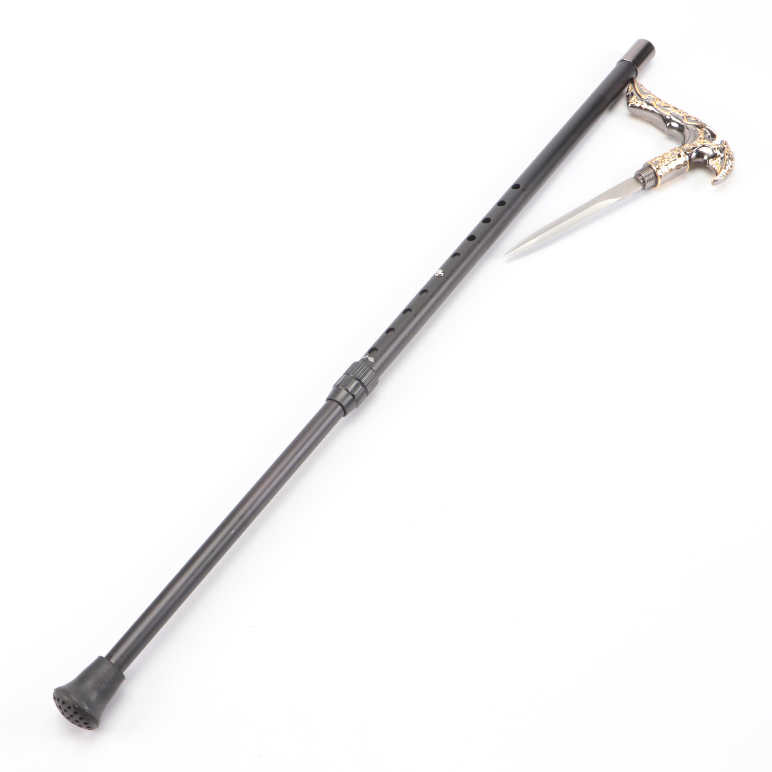 Silver and Gold Finished Embossed Derby Sword Cane