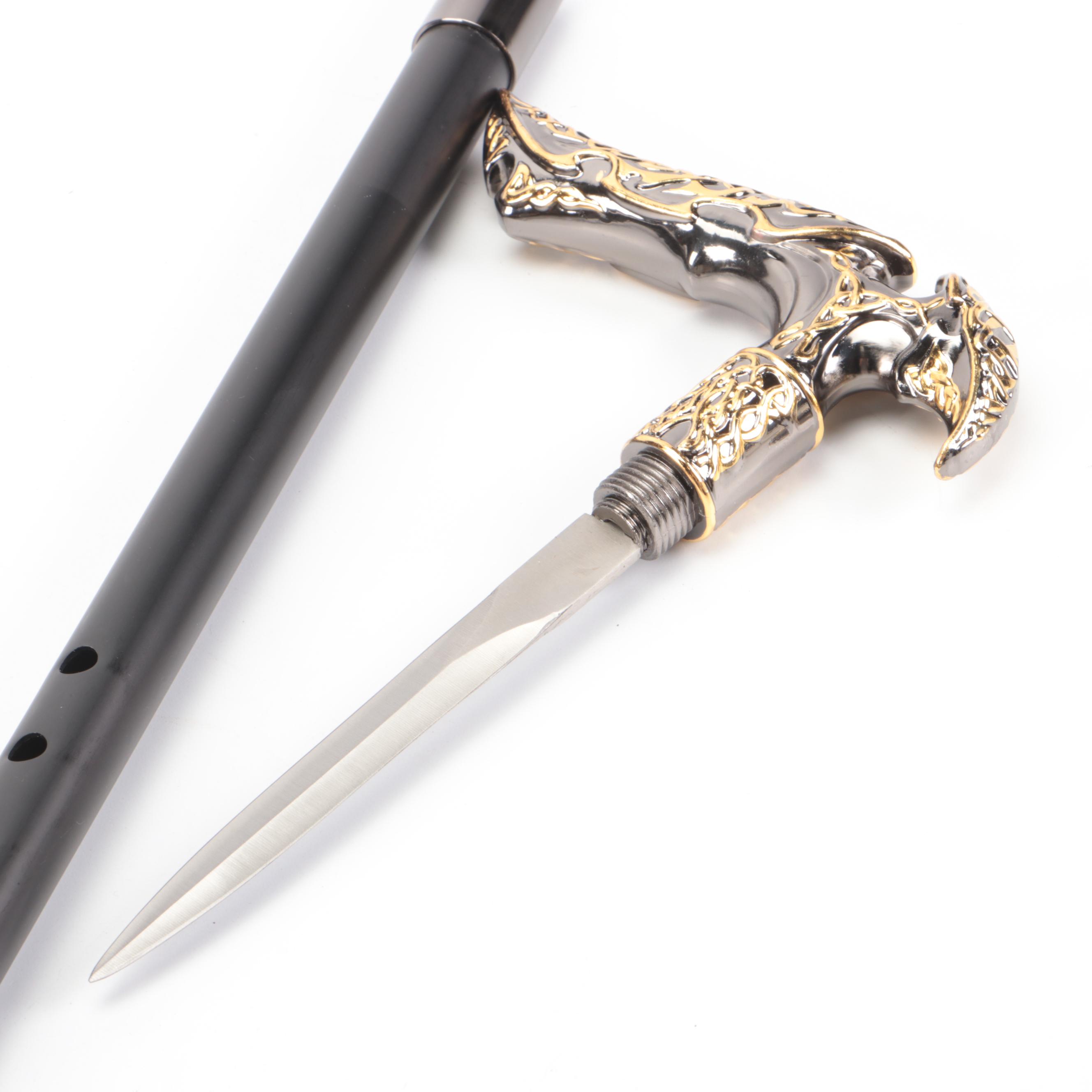 Silver and Gold Finished Embossed Derby Sword Cane