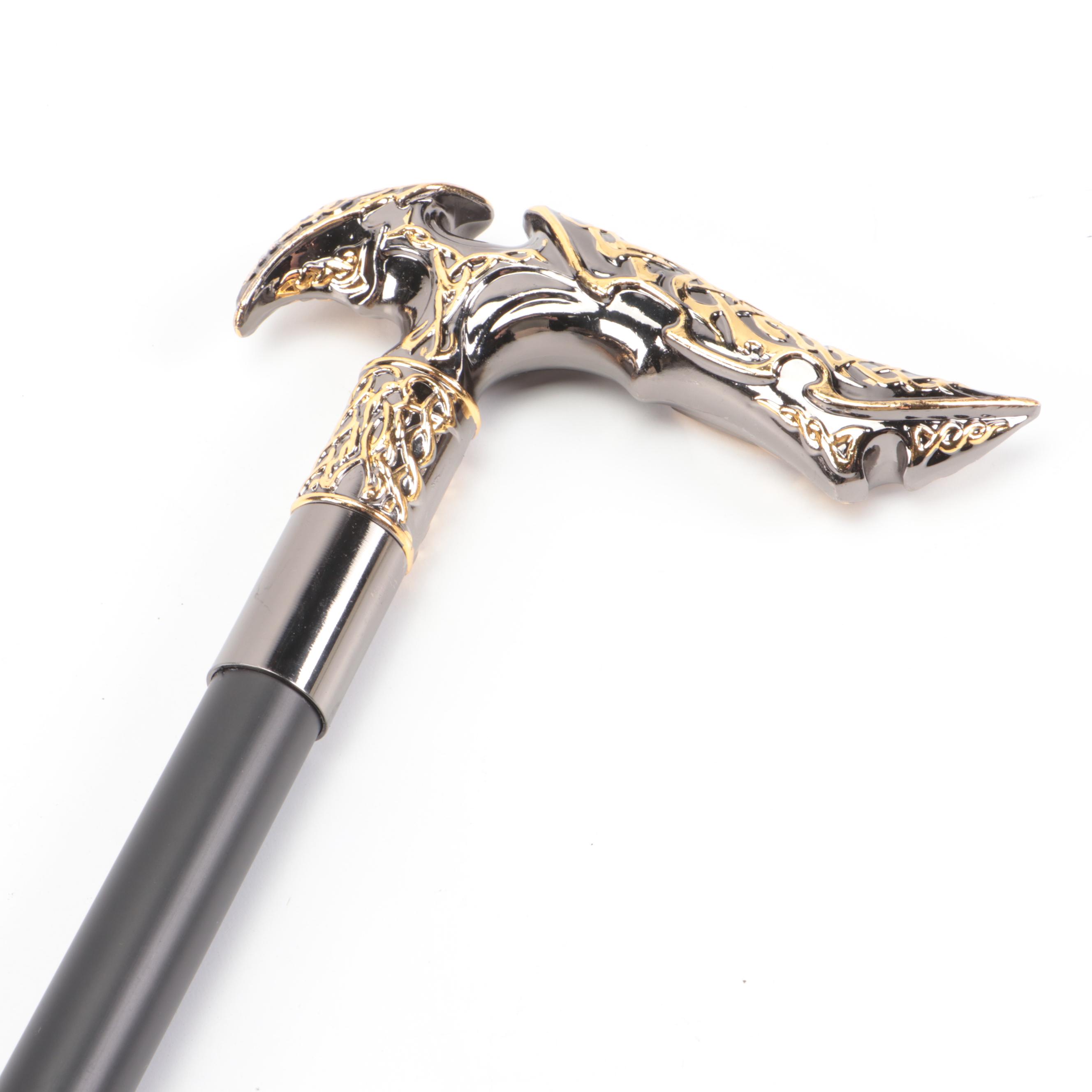Silver and Gold Finished Embossed Derby Sword Cane