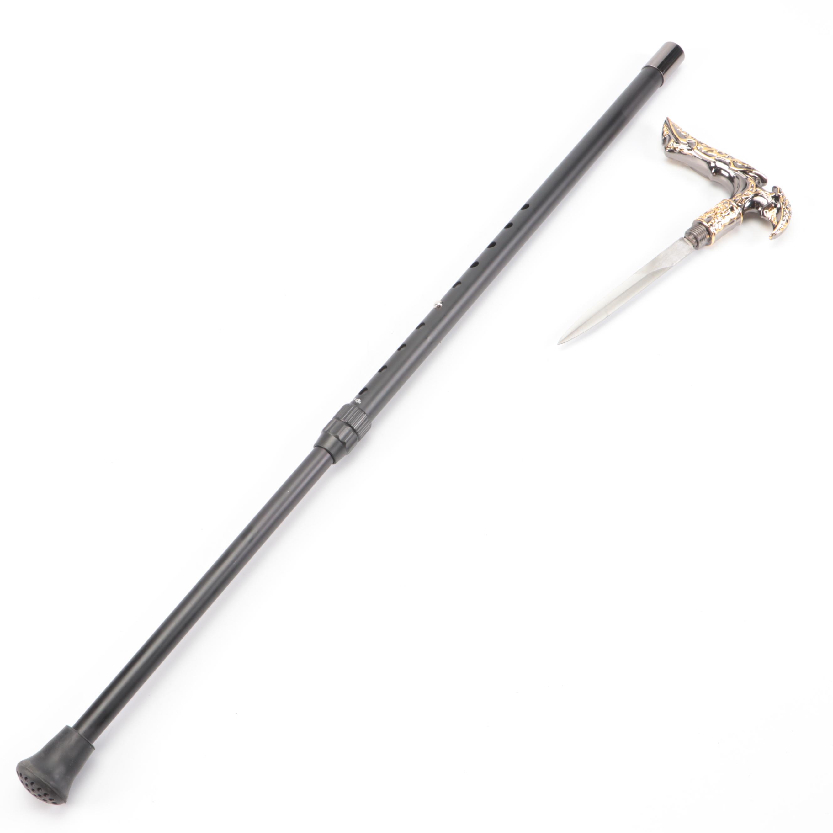 Silver and Gold Finished Embossed Derby Sword Cane