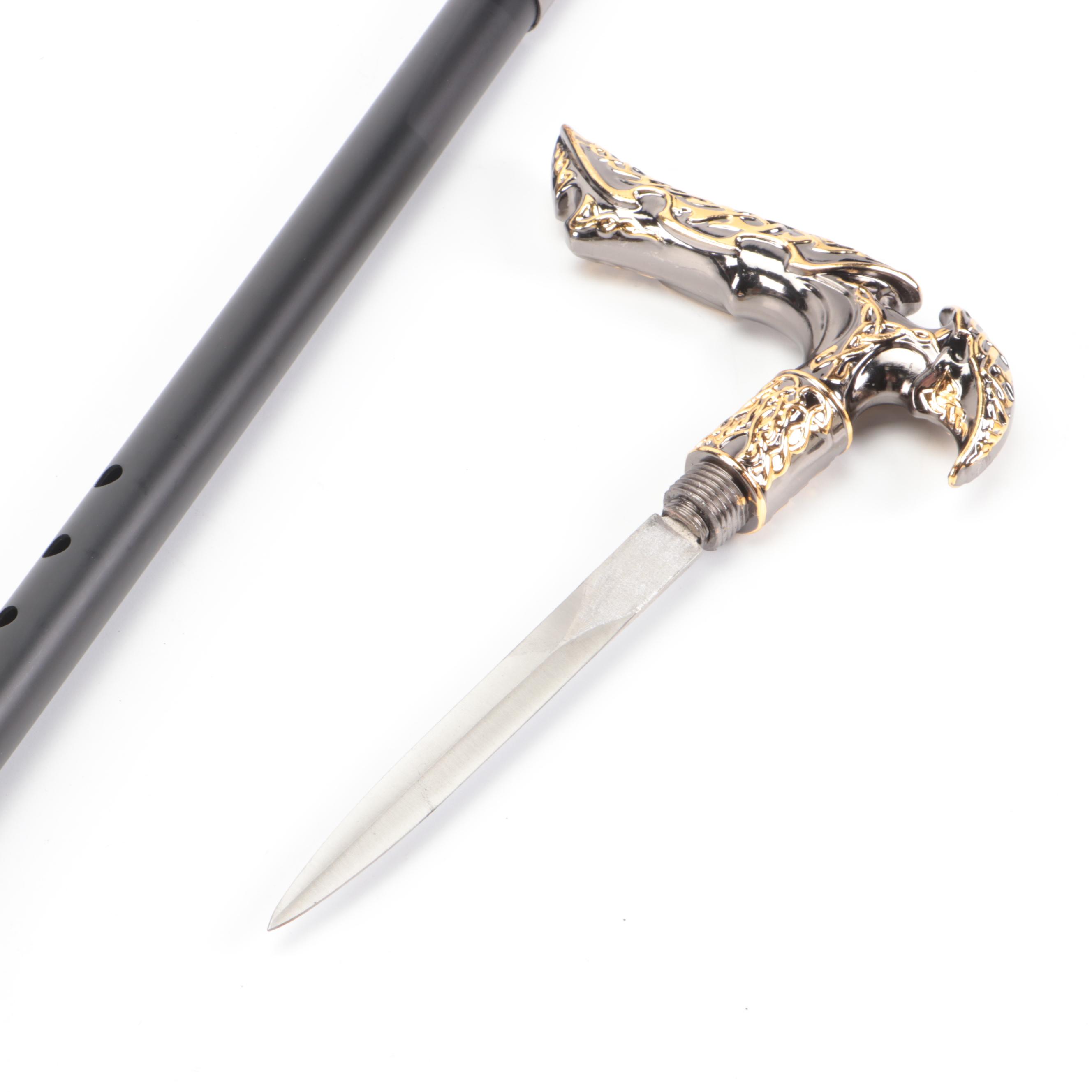 Silver and Gold Finished Embossed Derby Sword Cane