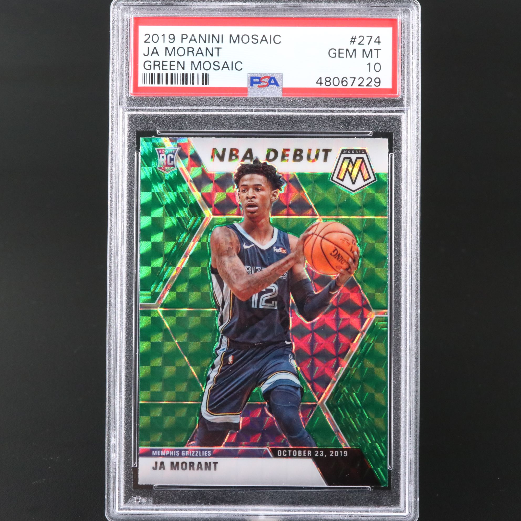 2019 Mosaic Ja Morant Green Mosaic Rookie Basketball Card Graded PSA 10