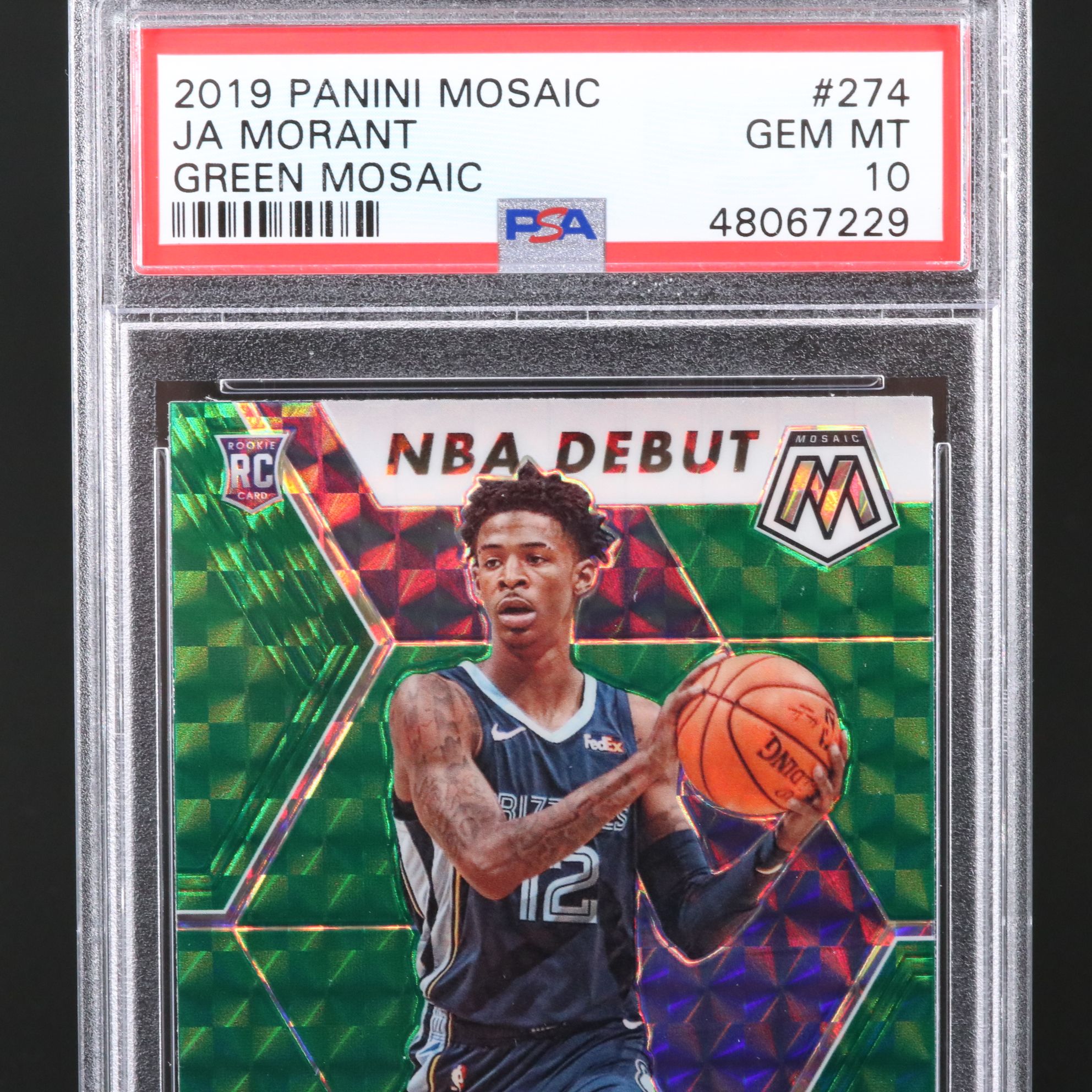 2019 Mosaic Ja Morant Green Mosaic Rookie Basketball Card Graded PSA 10