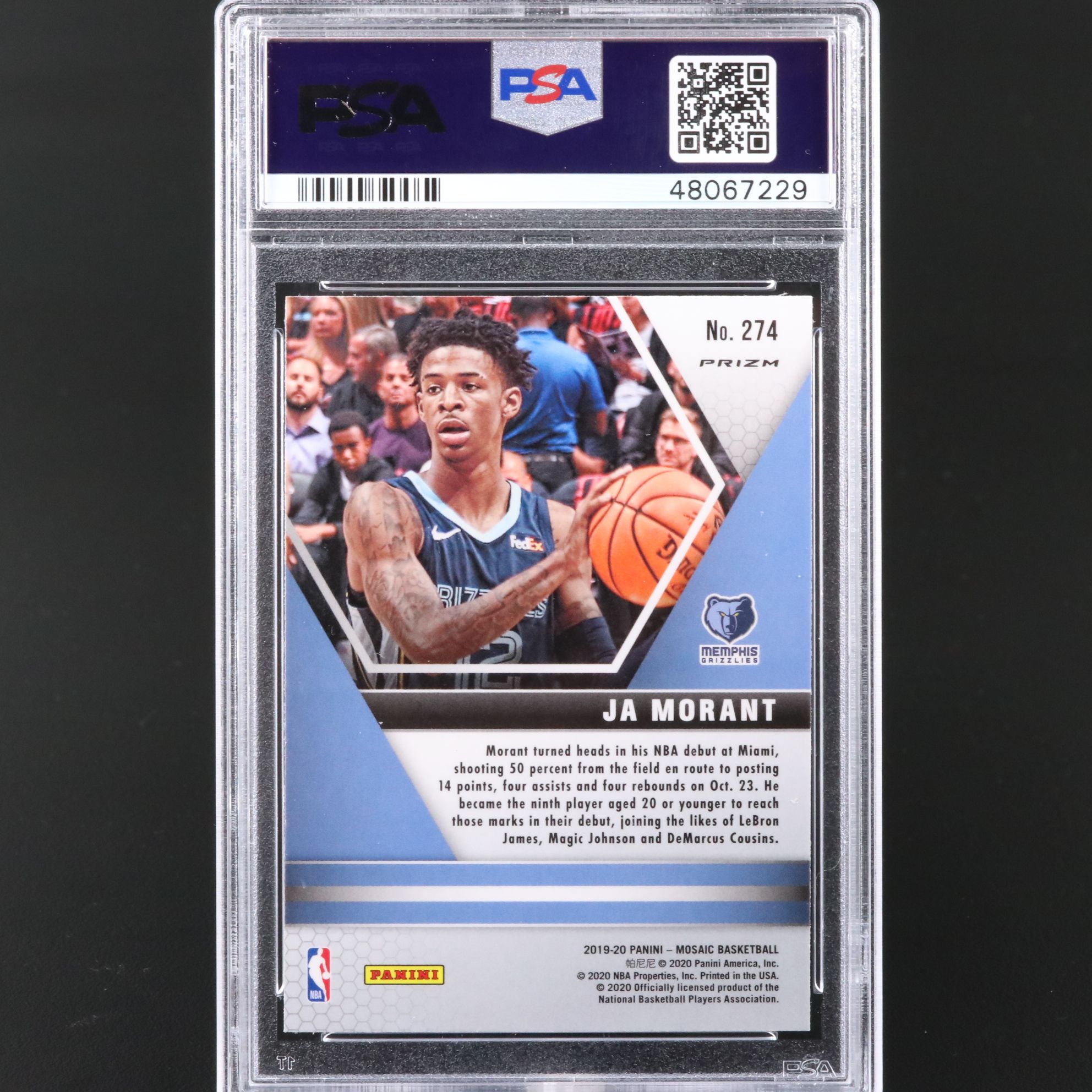 2019 Mosaic Ja Morant Green Mosaic Rookie Basketball Card Graded PSA 10