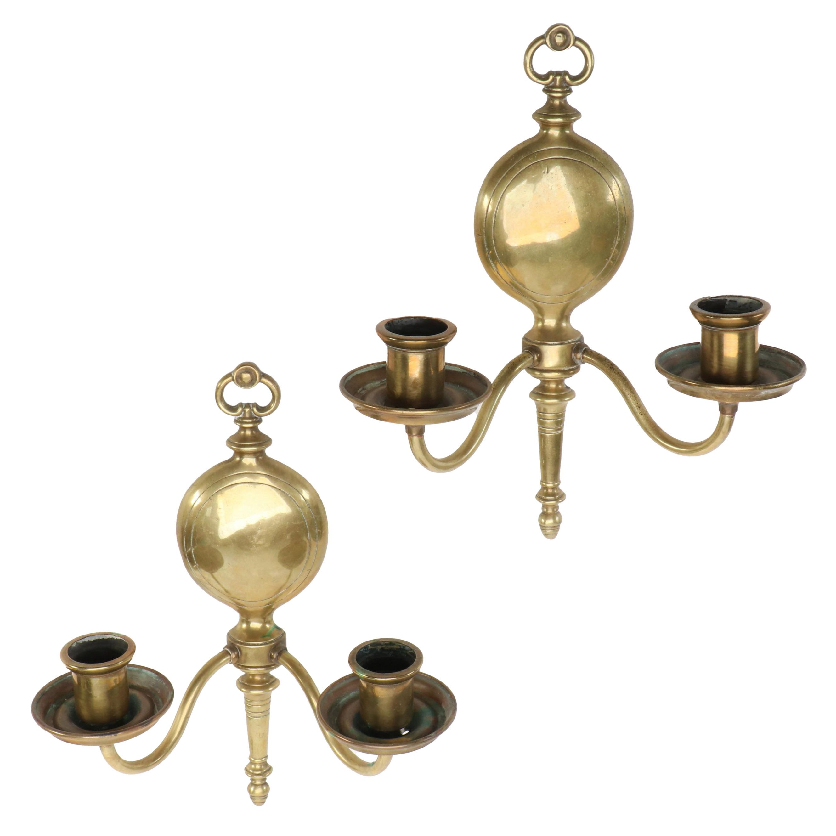 Pair of Federal Style Brass Wall Candle Sconces