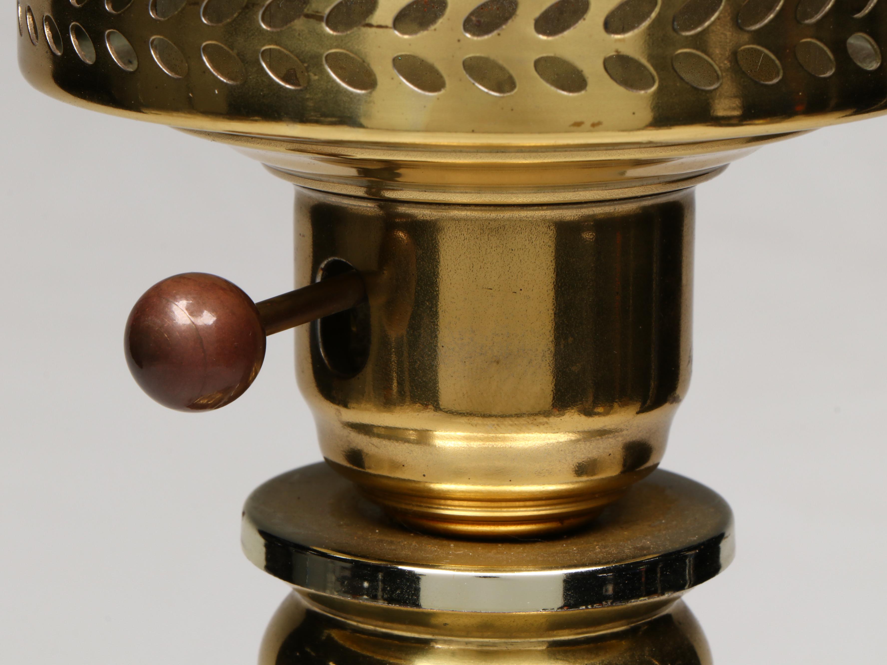 Brass Torchiere Table Lamp with Pair of Etched and Satin Glass  Ruffled Shades