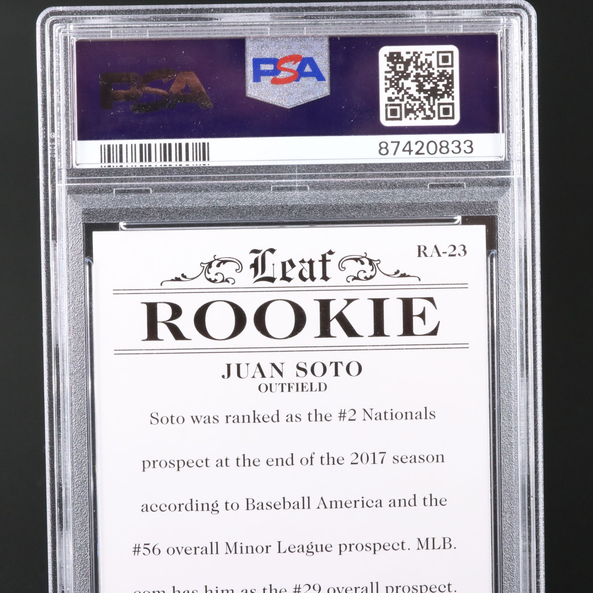2018 Leaf Special Release Juan Soto Rookie Achievement Card Graded PSA 10