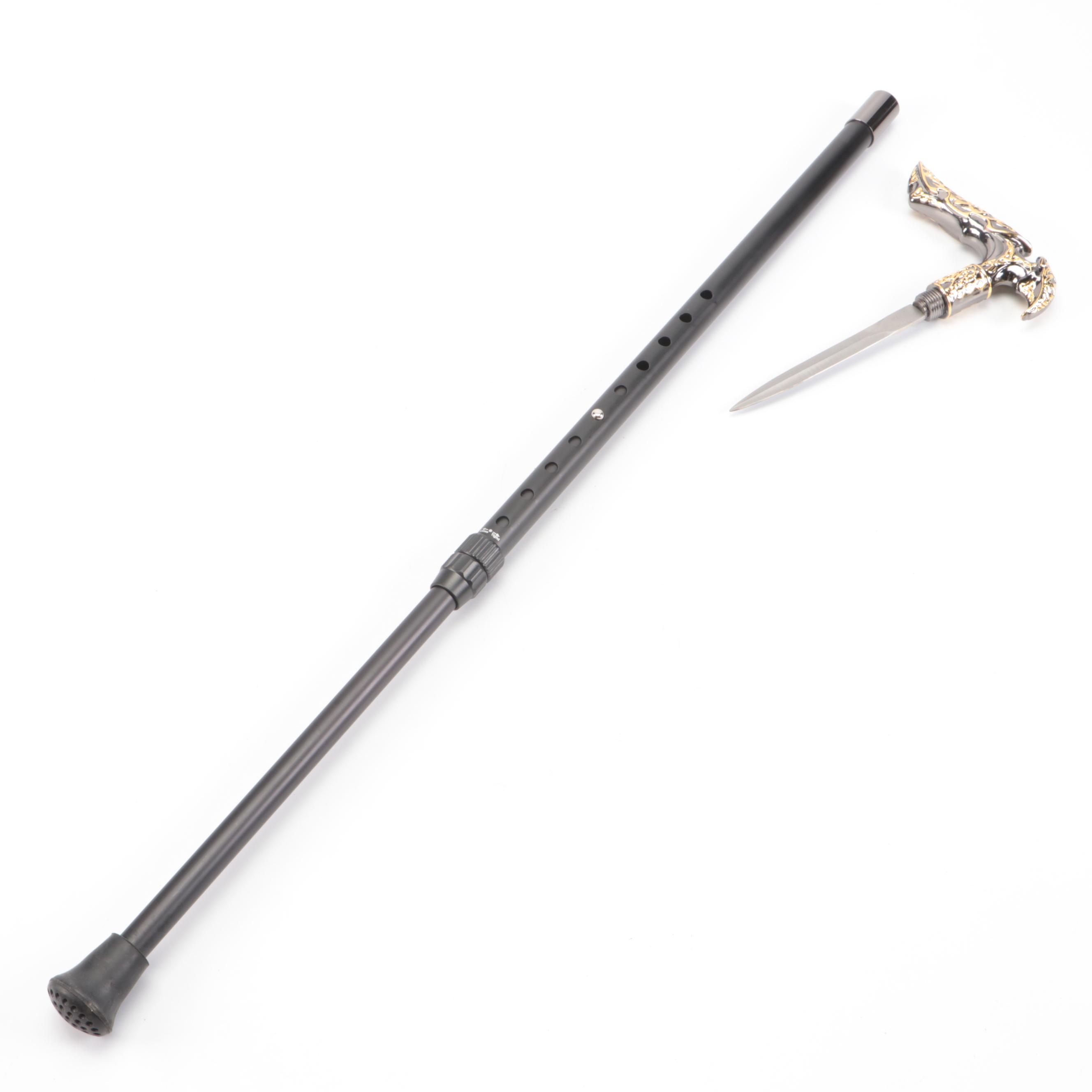 Silver and Gold Finished Embossed Derby Sword Cane