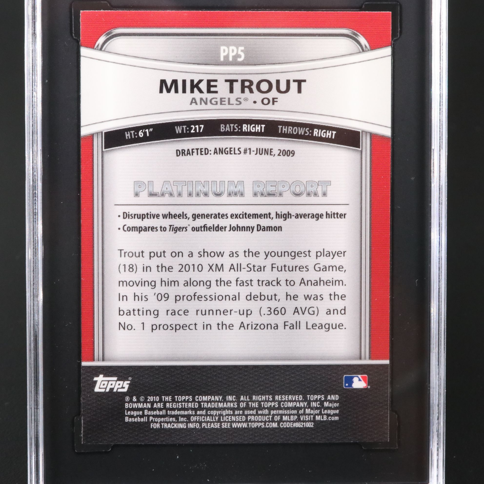 2010 Bowman Platinum Mike Trout Prospect Baseball Card Graded SGC 9