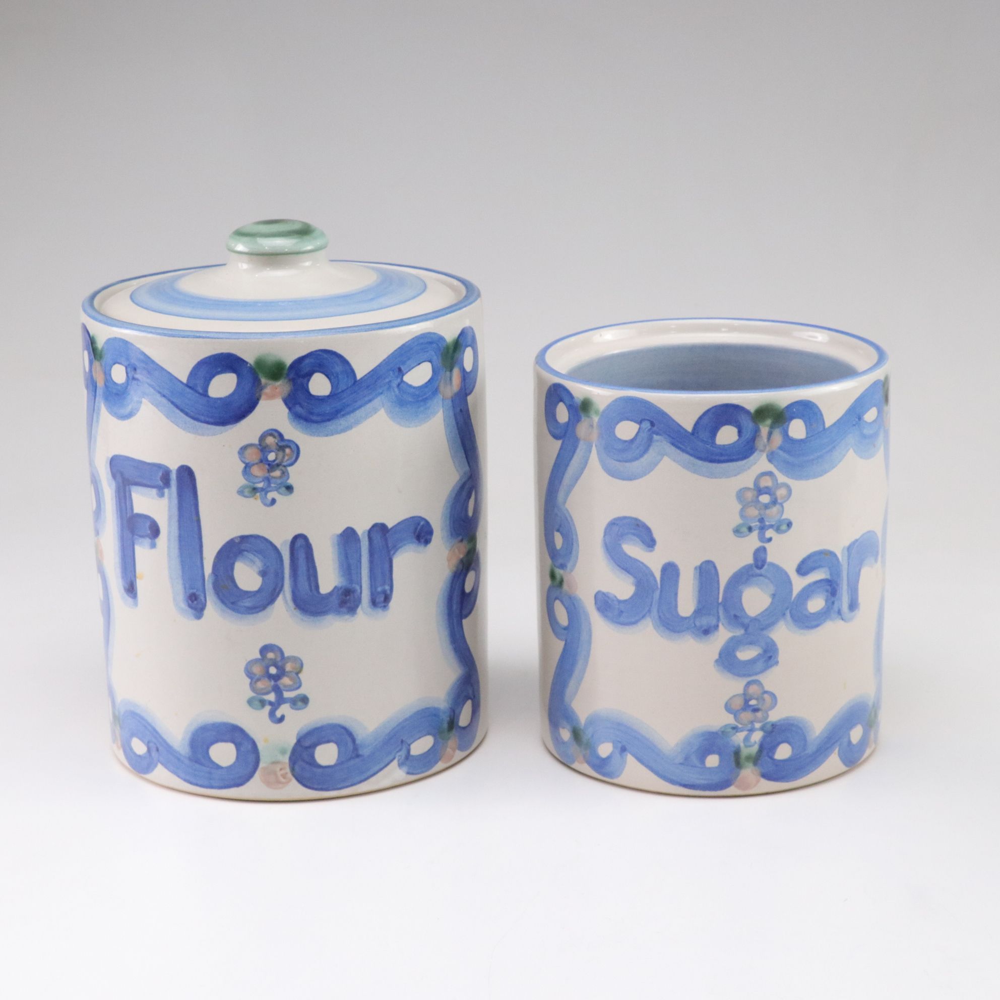 M.A. Hadley Pottery Canister Set with Sugar, Flour, Coffee, and Goodies