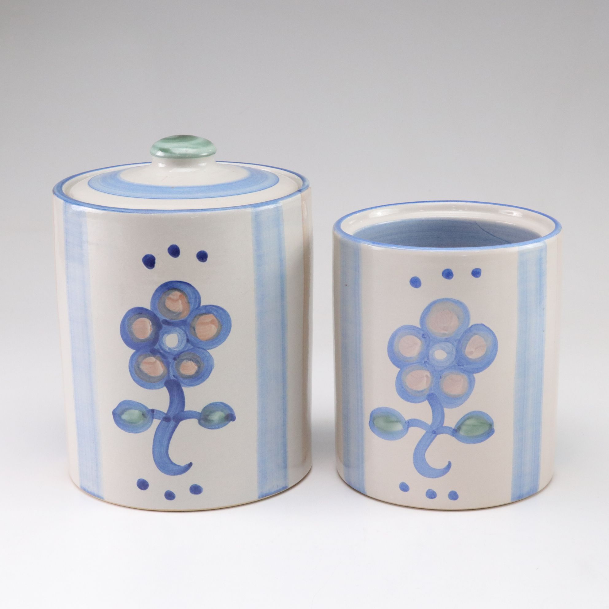 M.A. Hadley Pottery Canister Set with Sugar, Flour, Coffee, and Goodies