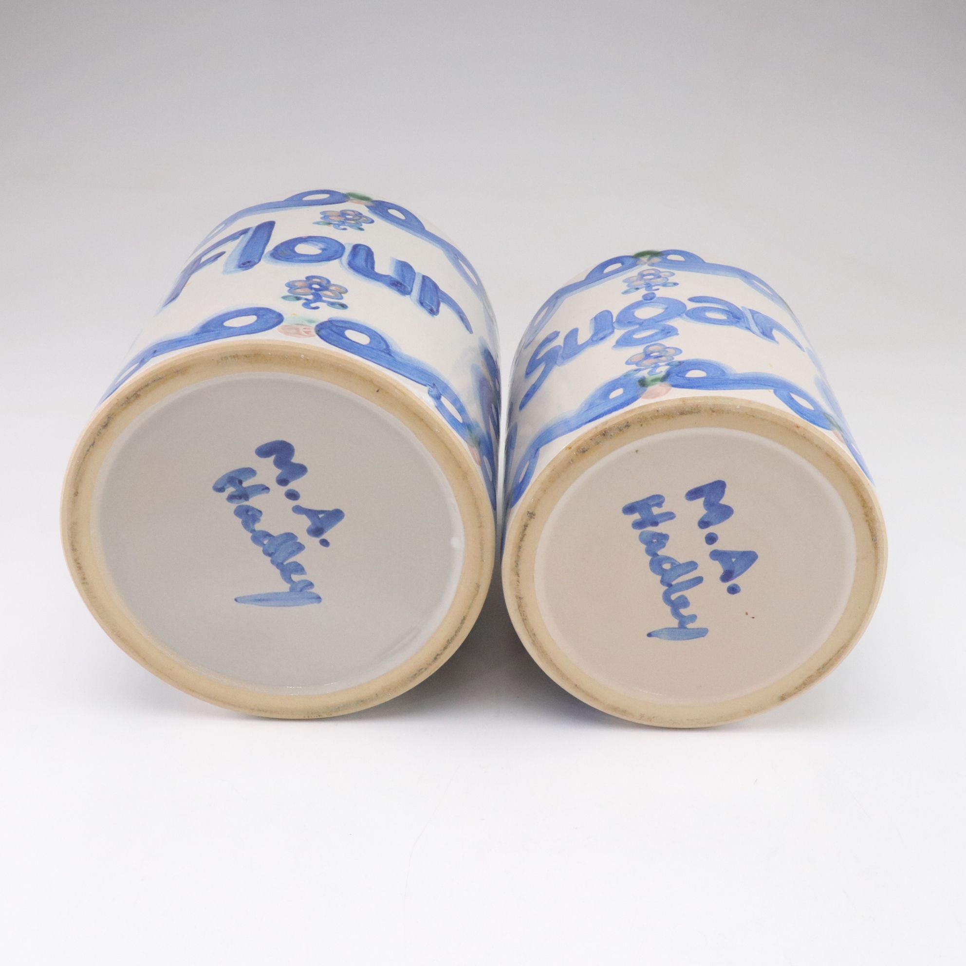 M.A. Hadley Pottery Canister Set with Sugar, Flour, Coffee, and Goodies