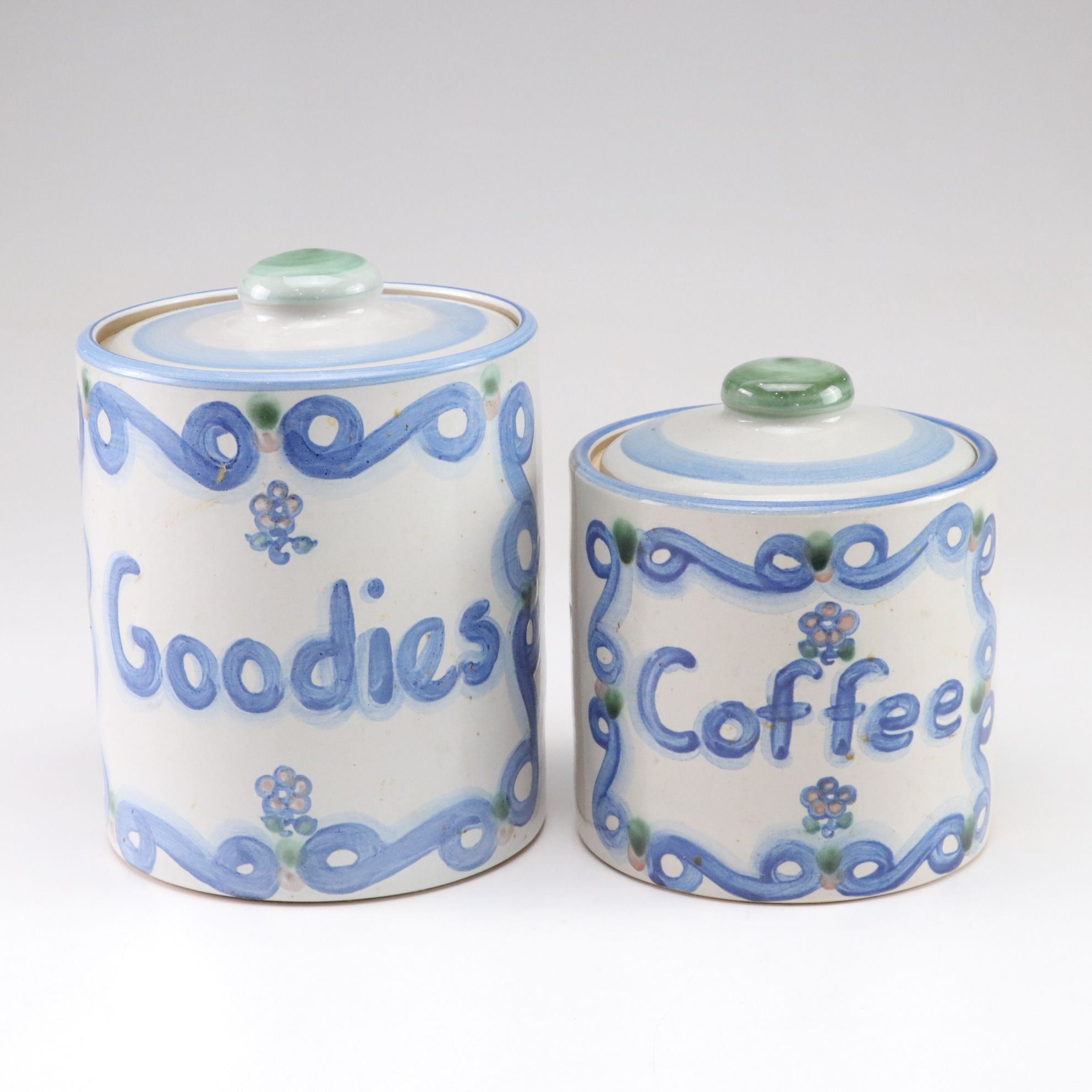 M.A. Hadley Pottery Canister Set with Sugar, Flour, Coffee, and Goodies