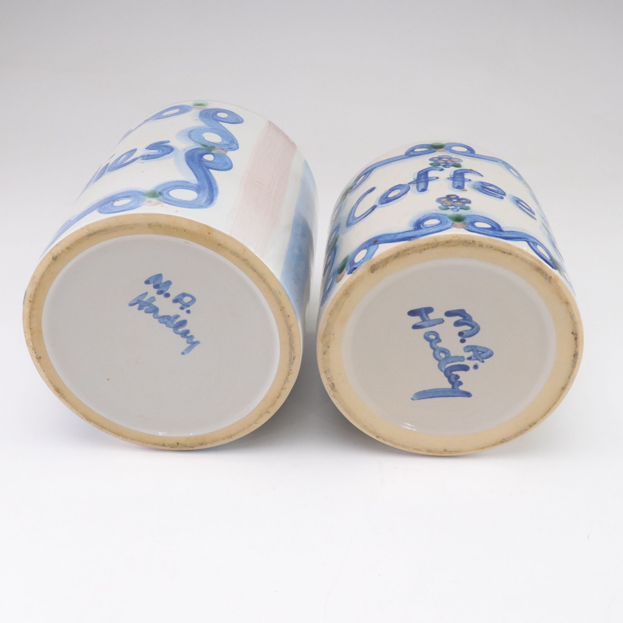 M.A. Hadley Pottery Canister Set with Sugar, Flour, Coffee, and Goodies