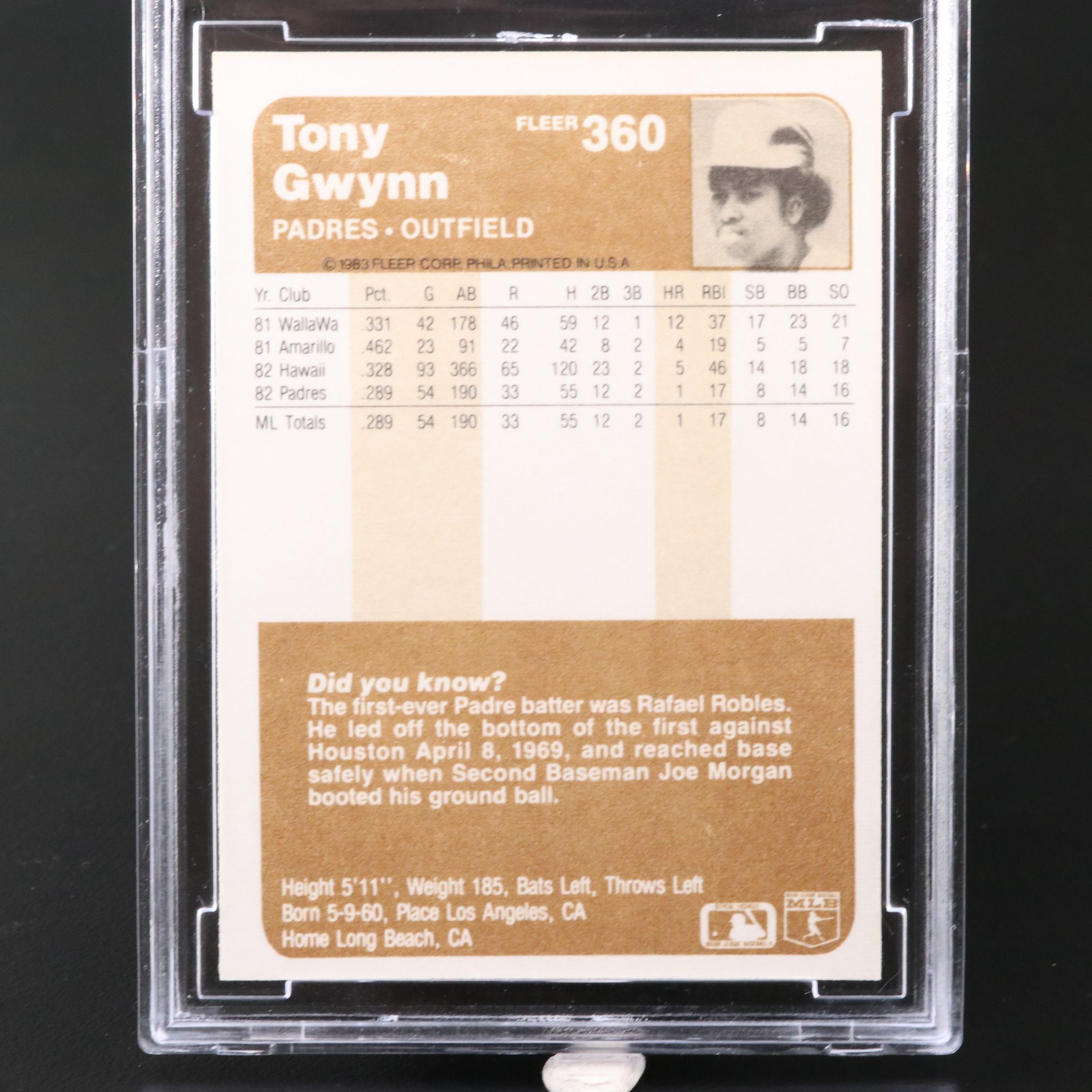 1983 Fleer Tony Gwynn San Diego Padres Rookie Baseball Card Graded BCCG 9