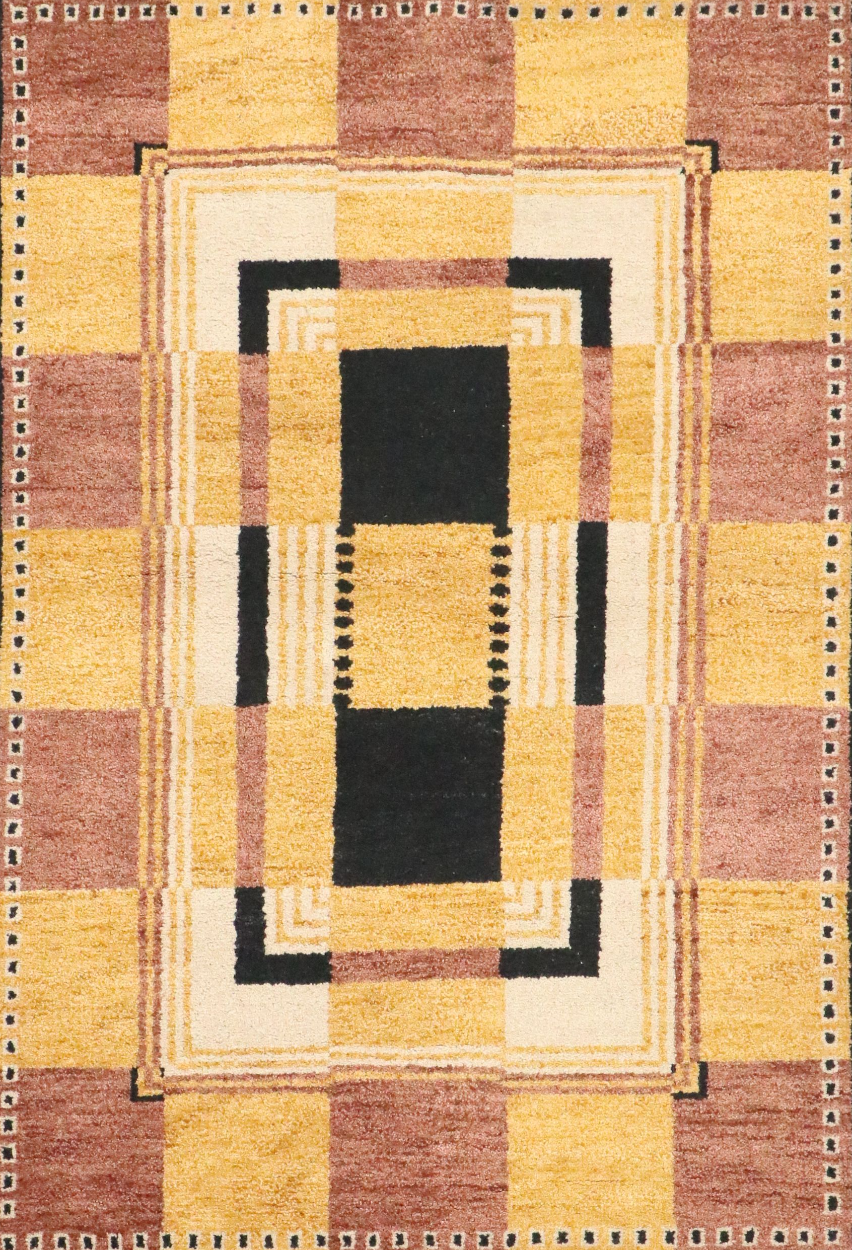 4'1 x 5'11 Hand-Knotted Turkish Contemporary Geometric Area Rug