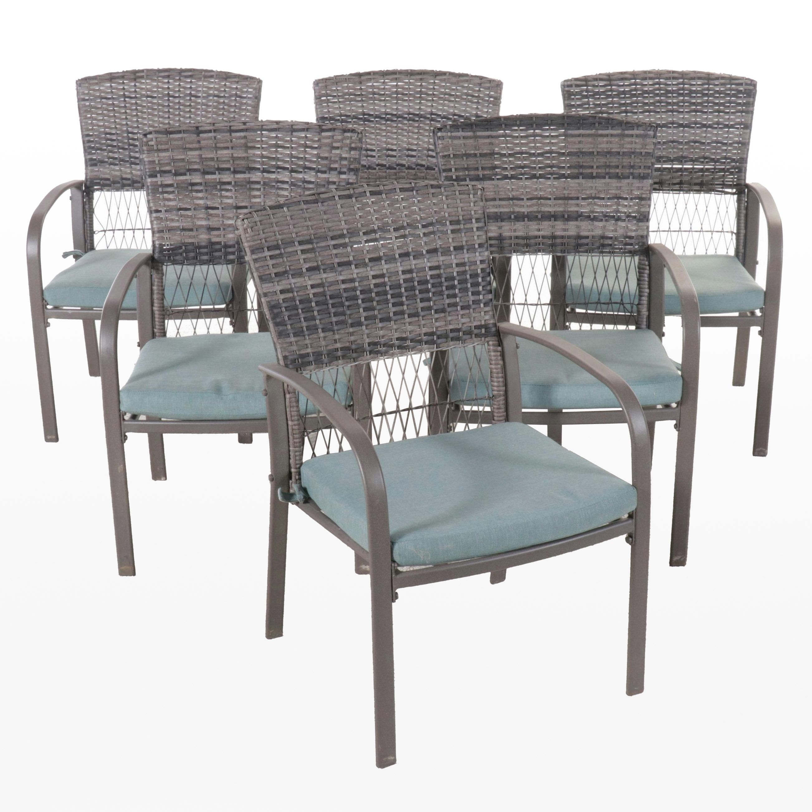 Set of Six Aluminum and Resin Wicker Amrchairs