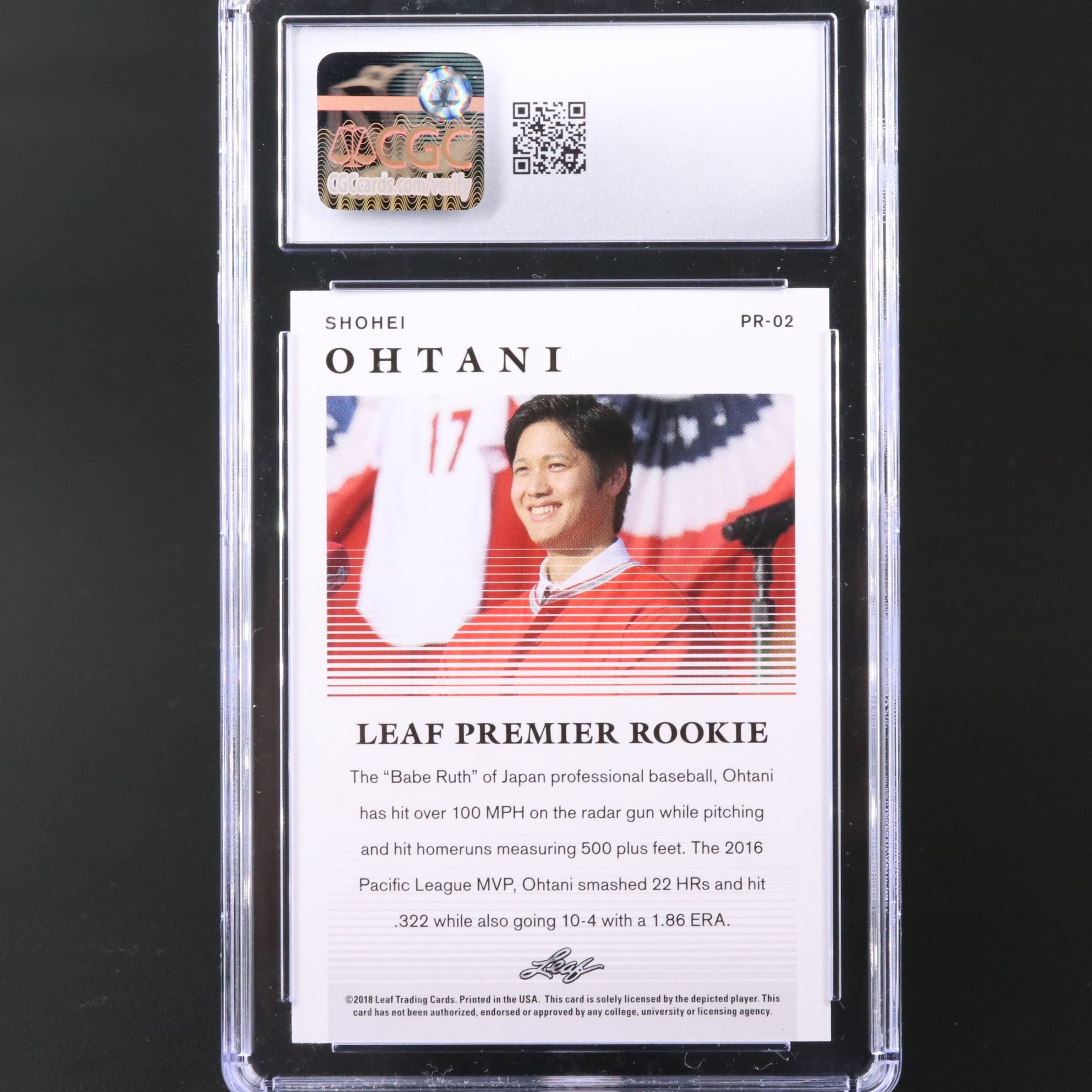 2018 Leaf Shohei Ohtani Premier Rookies Baseball Card Graded CGC 10