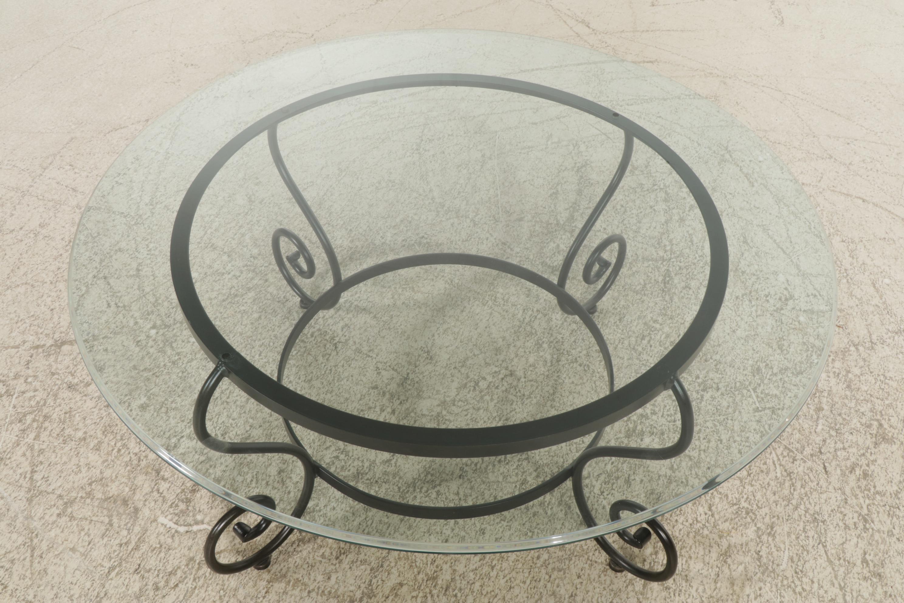 Contemporary Round Metal Framed Glass-Top Coffee Table