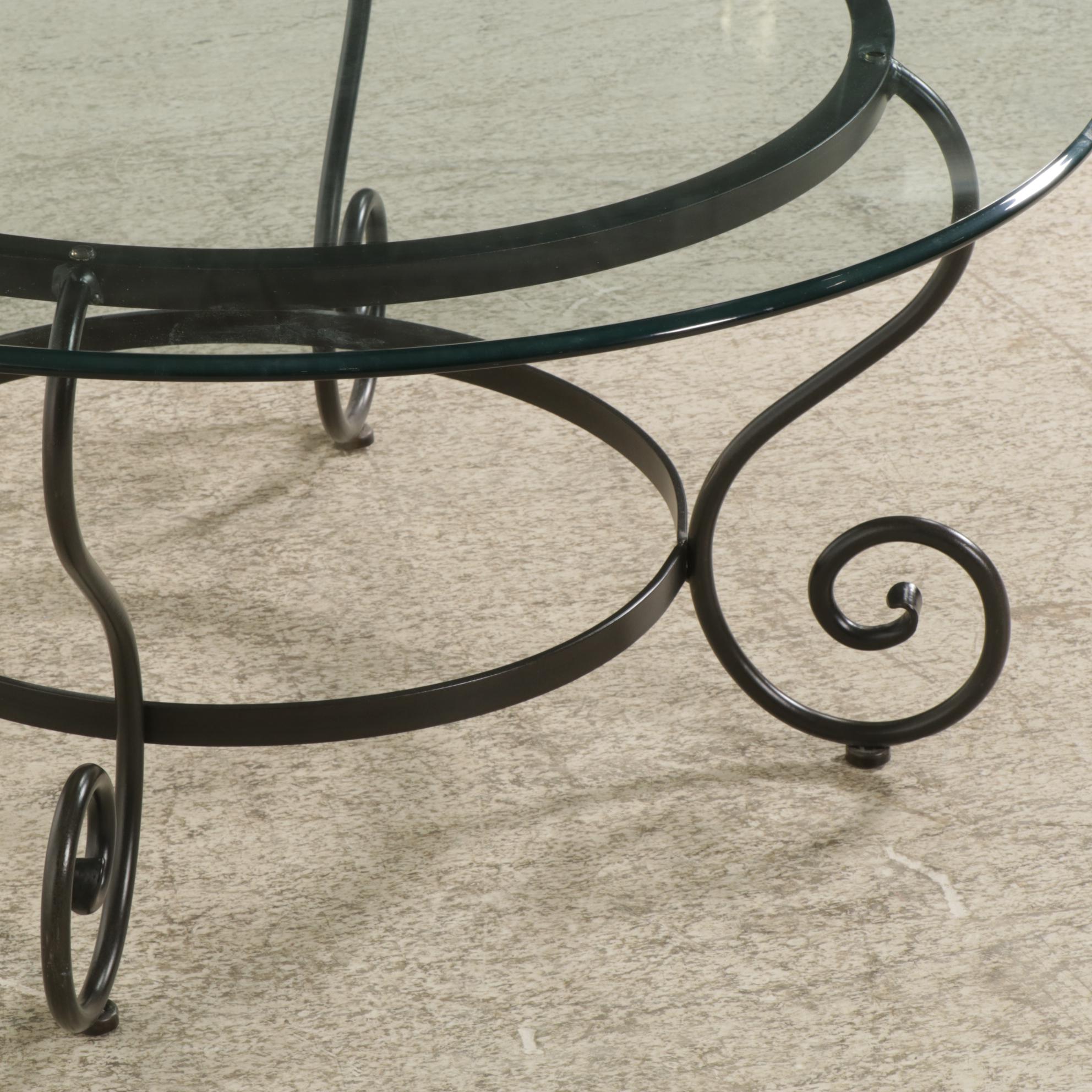 Contemporary Round Metal Framed Glass-Top Coffee Table