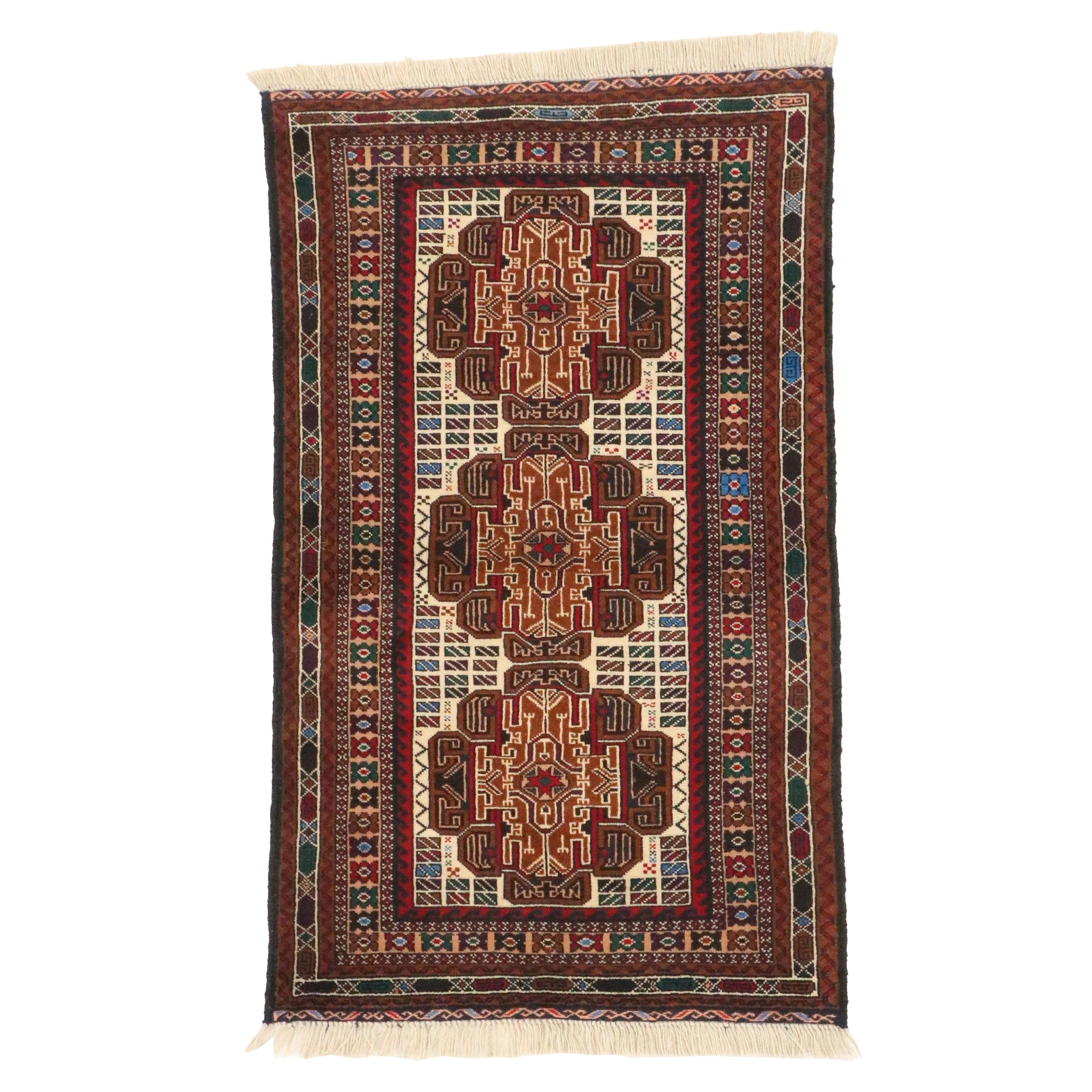 2'10 x 5' Hand-Knotted Afghan Baluch Accent Rug