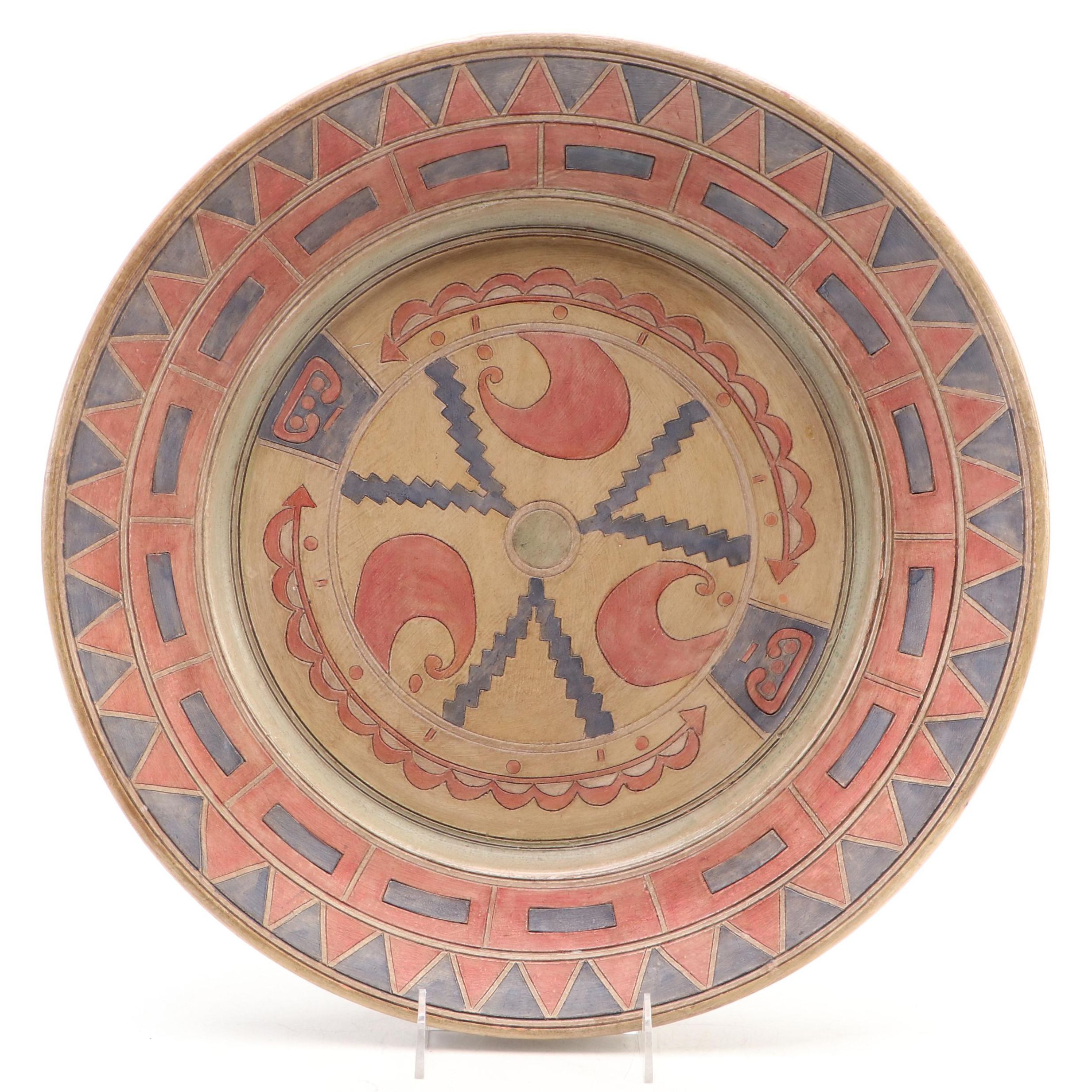 Brazilian Folk Art Style Ceramic Charger Plate