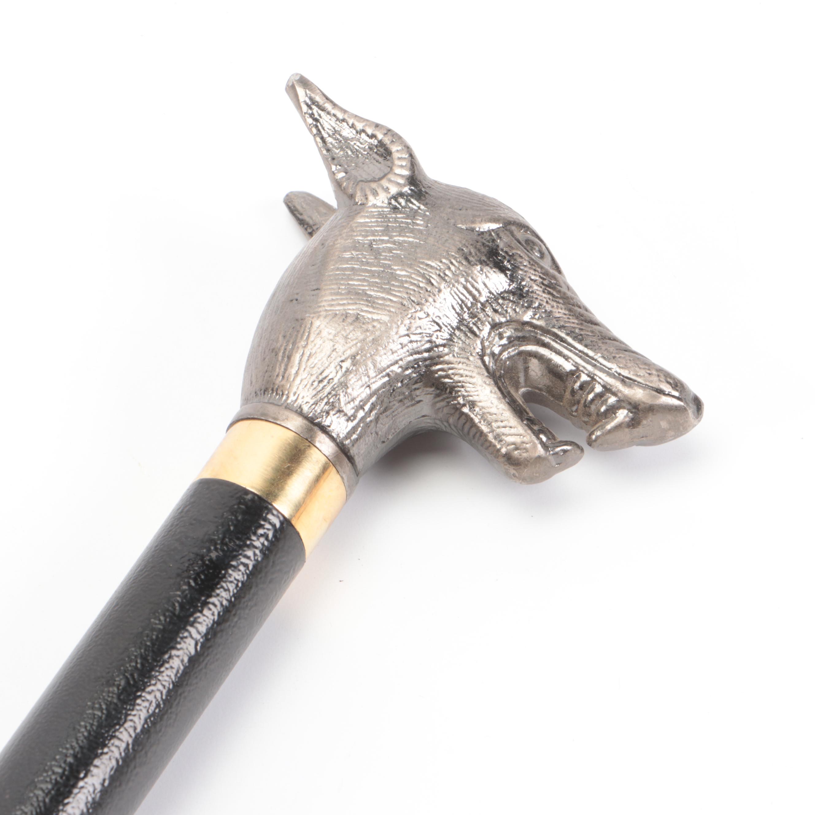 Snarling Wolf Head Handled Sword Cane