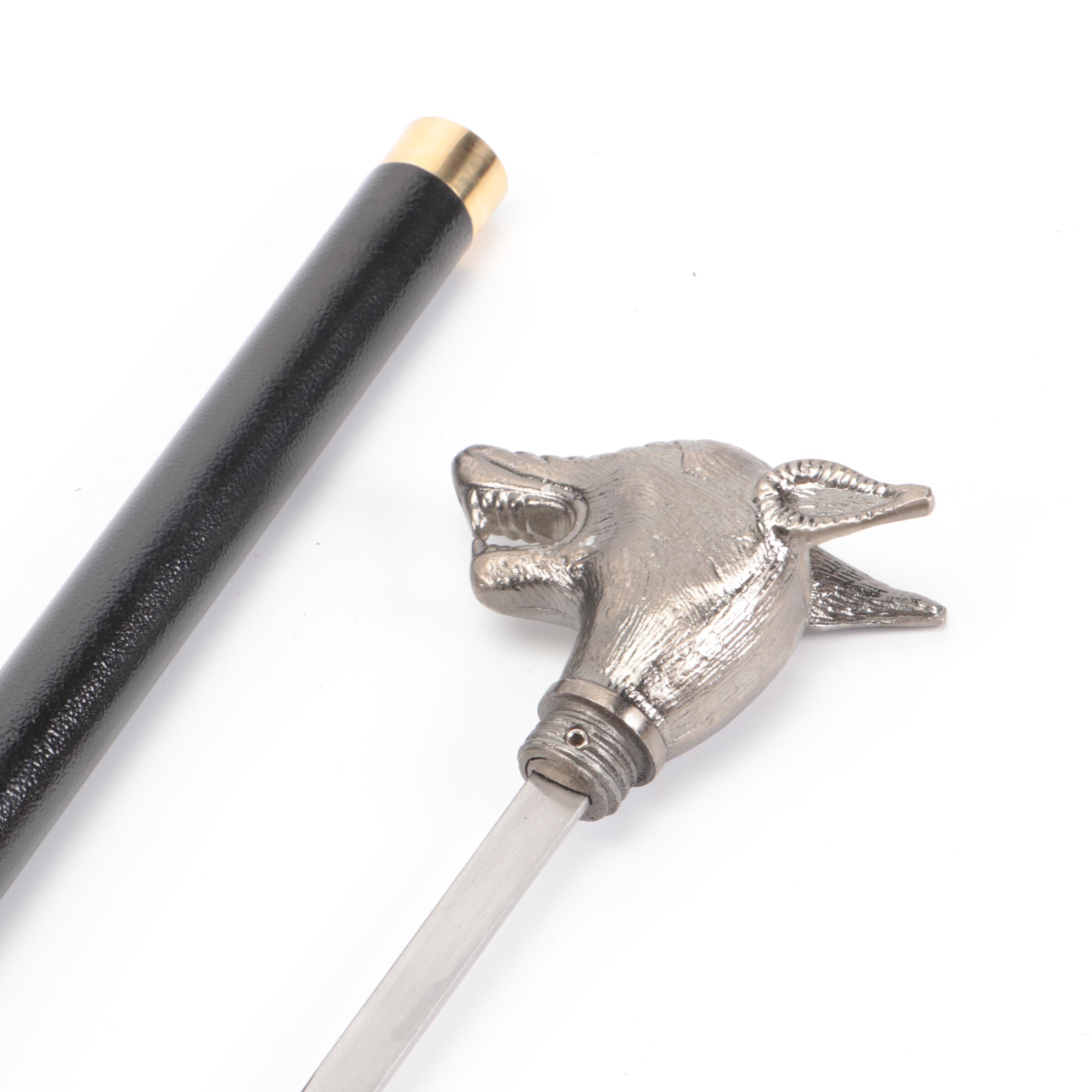 Snarling Wolf Head Handled Sword Cane