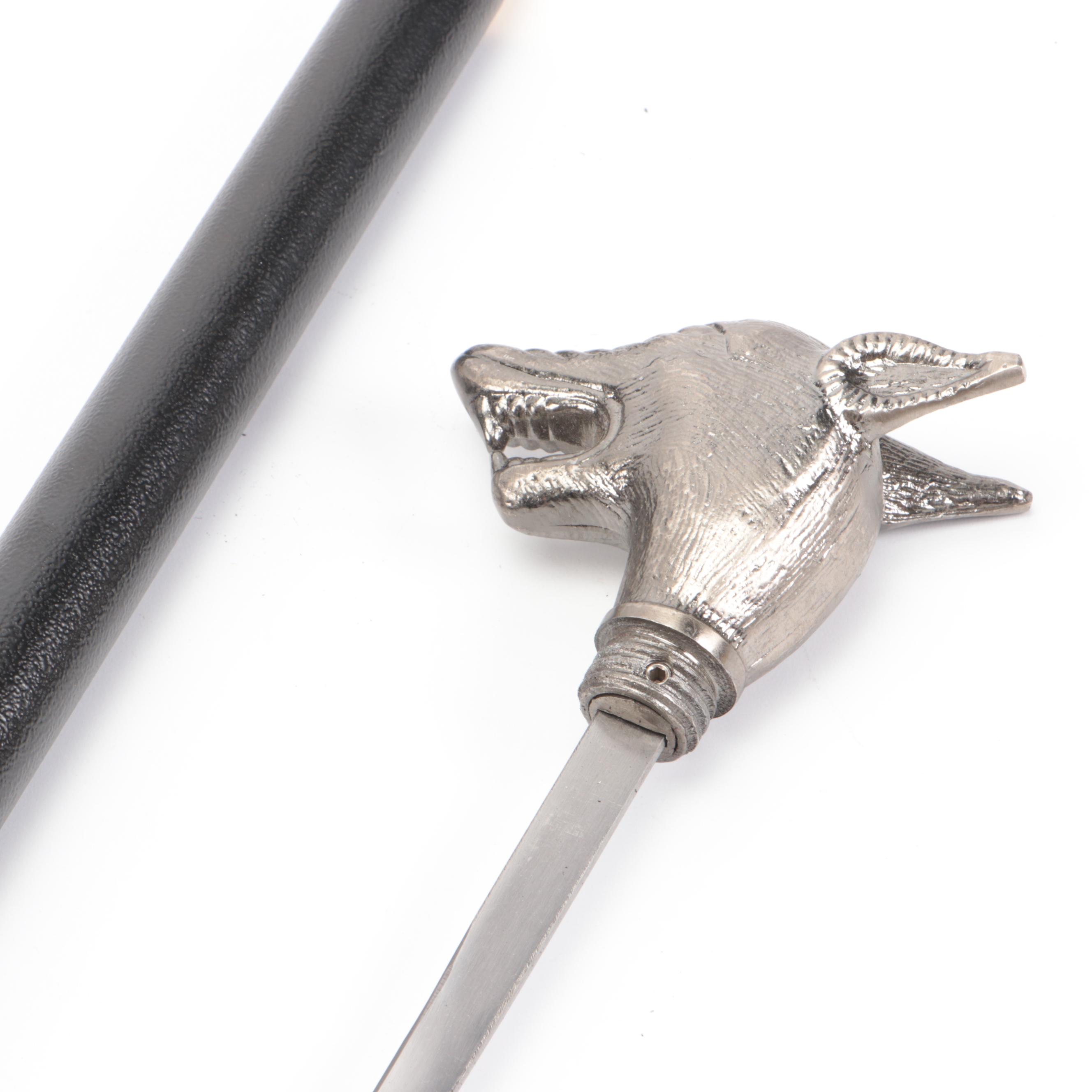 Snarling Wolf Head Handled Sword Cane