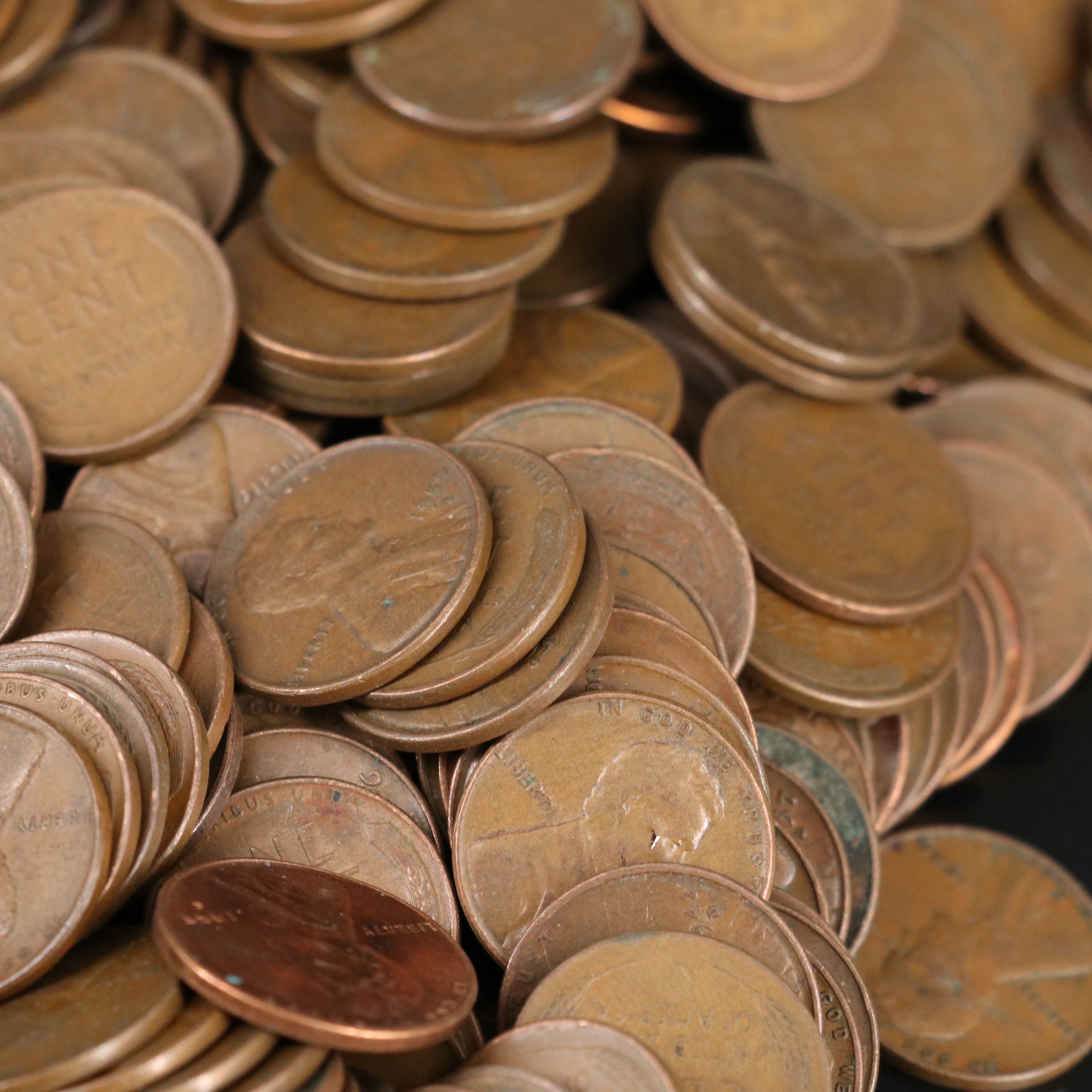 1,000 Wheat Cents and 59 Indian Head Cents
