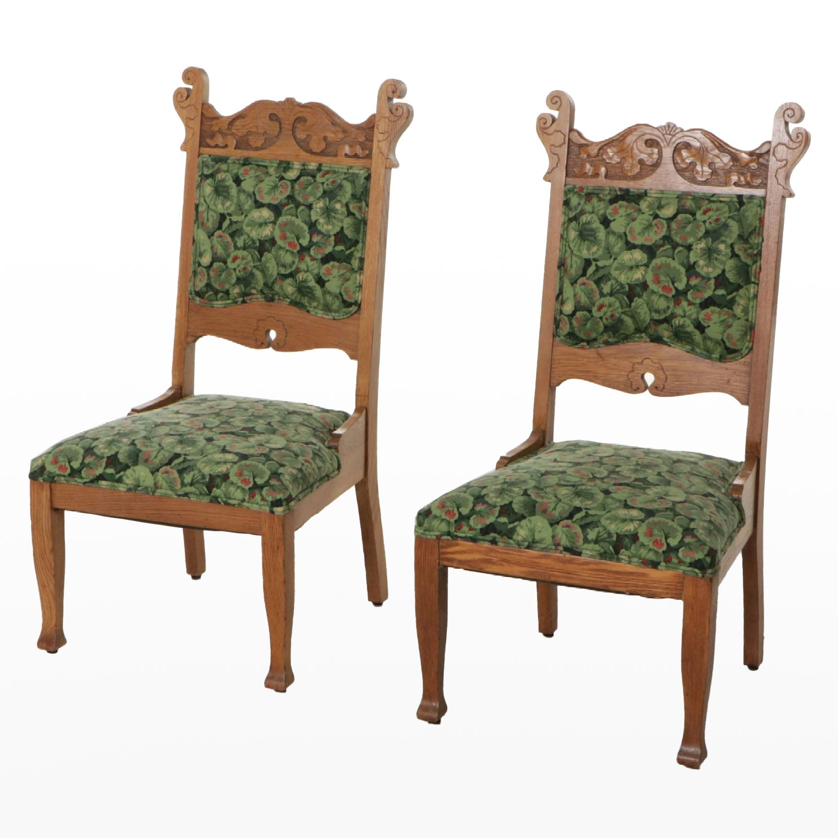 Pair of Victorian Carved Oak Side Chairs, Early 20th Century