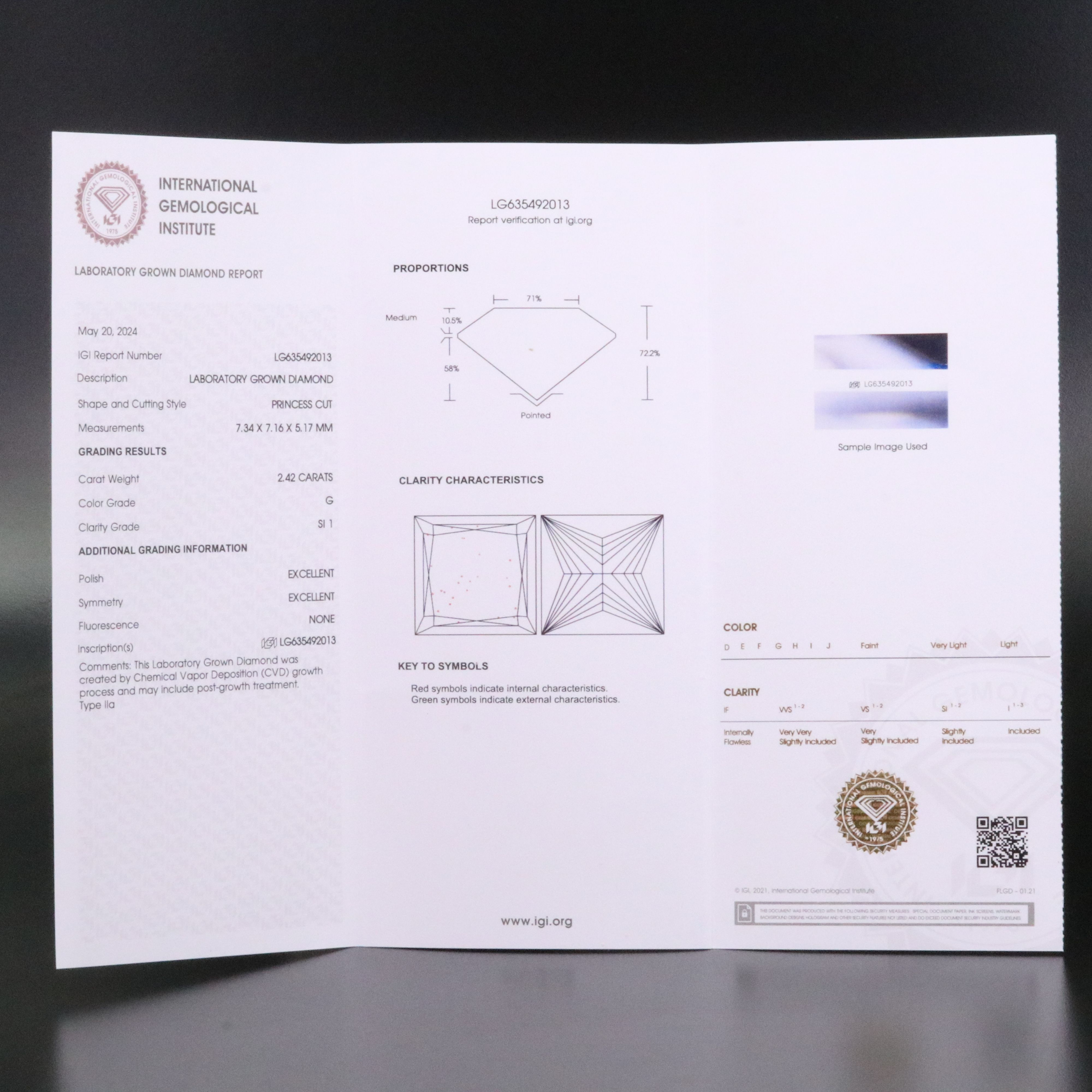 Loose 2.42 CT Lab Grown Diamond with IGI Report