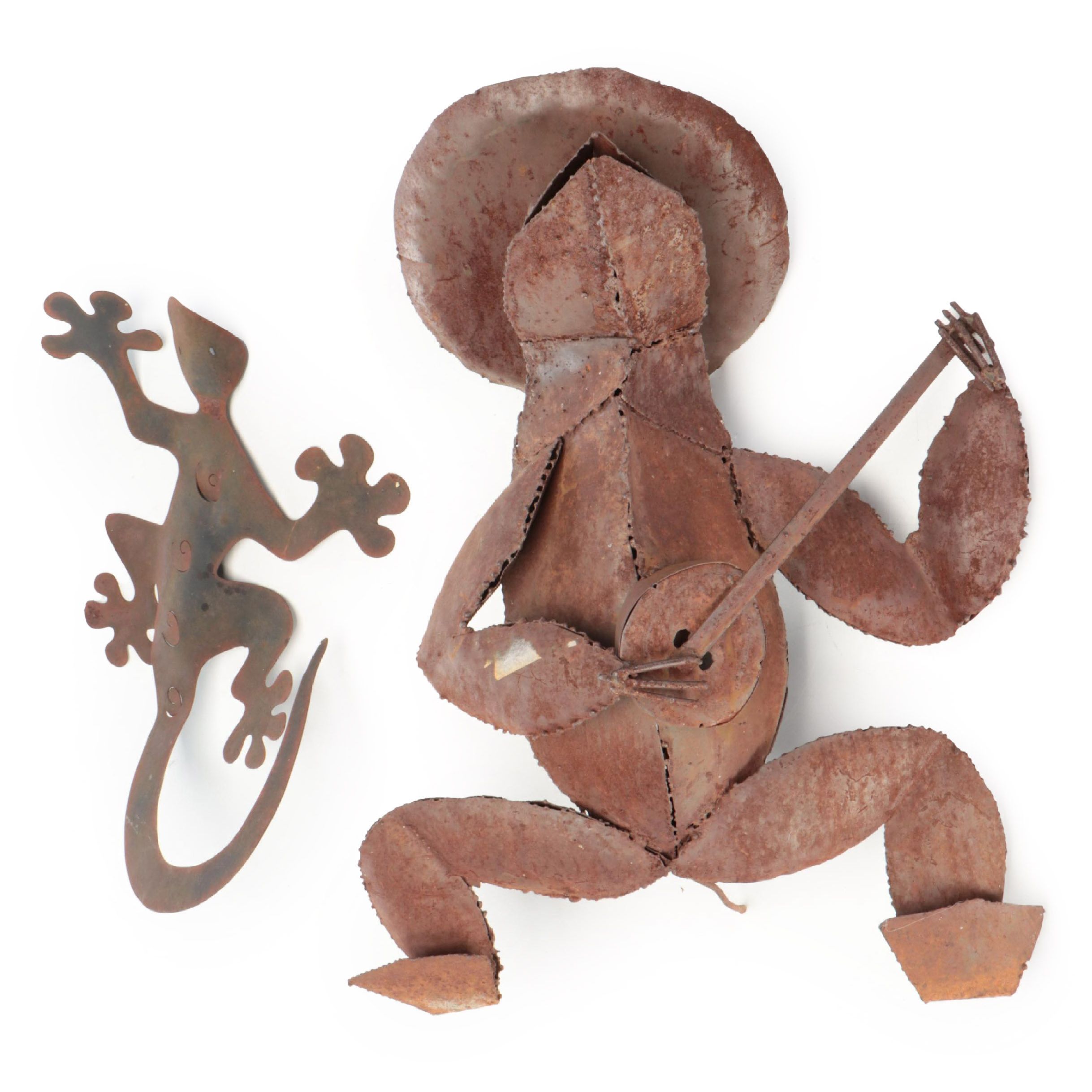 Sculpted Sheet Metal Lizard and Banjo-Playing Frog