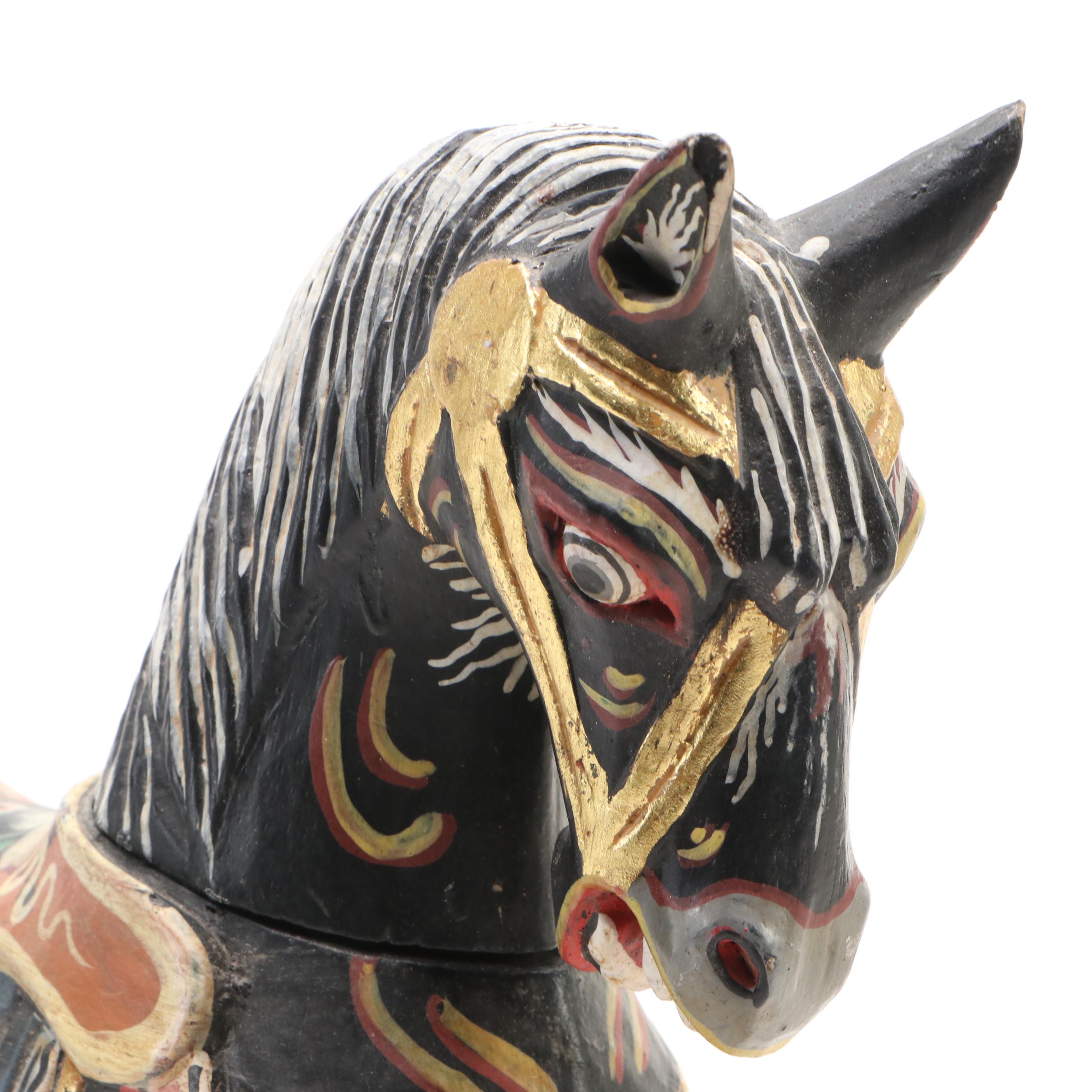 Folk Art Style Hand-Painted Wooden Rocking Horse