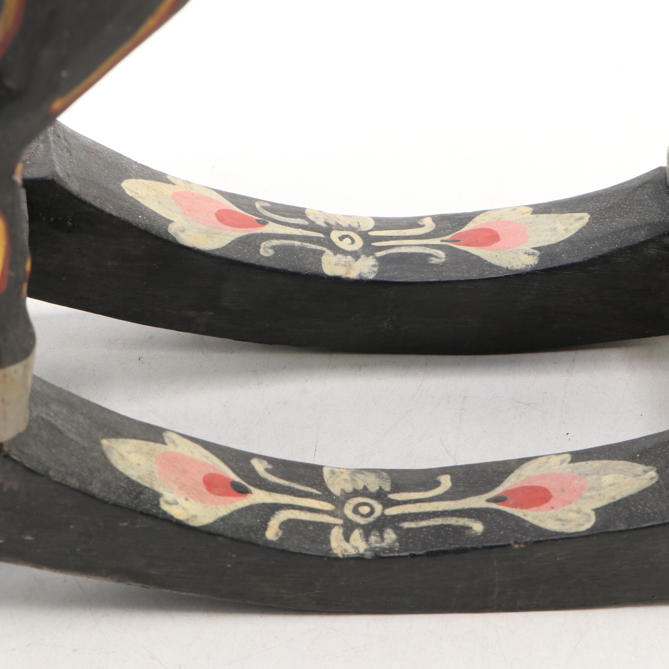 Folk Art Style Hand-Painted Wooden Rocking Horse