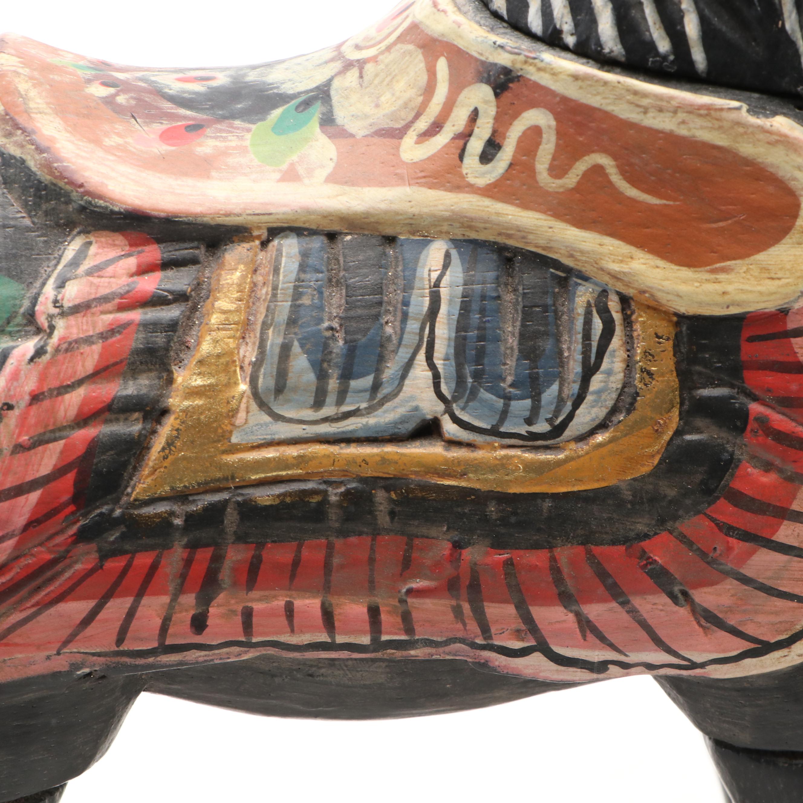 Folk Art Style Hand-Painted Wooden Rocking Horse