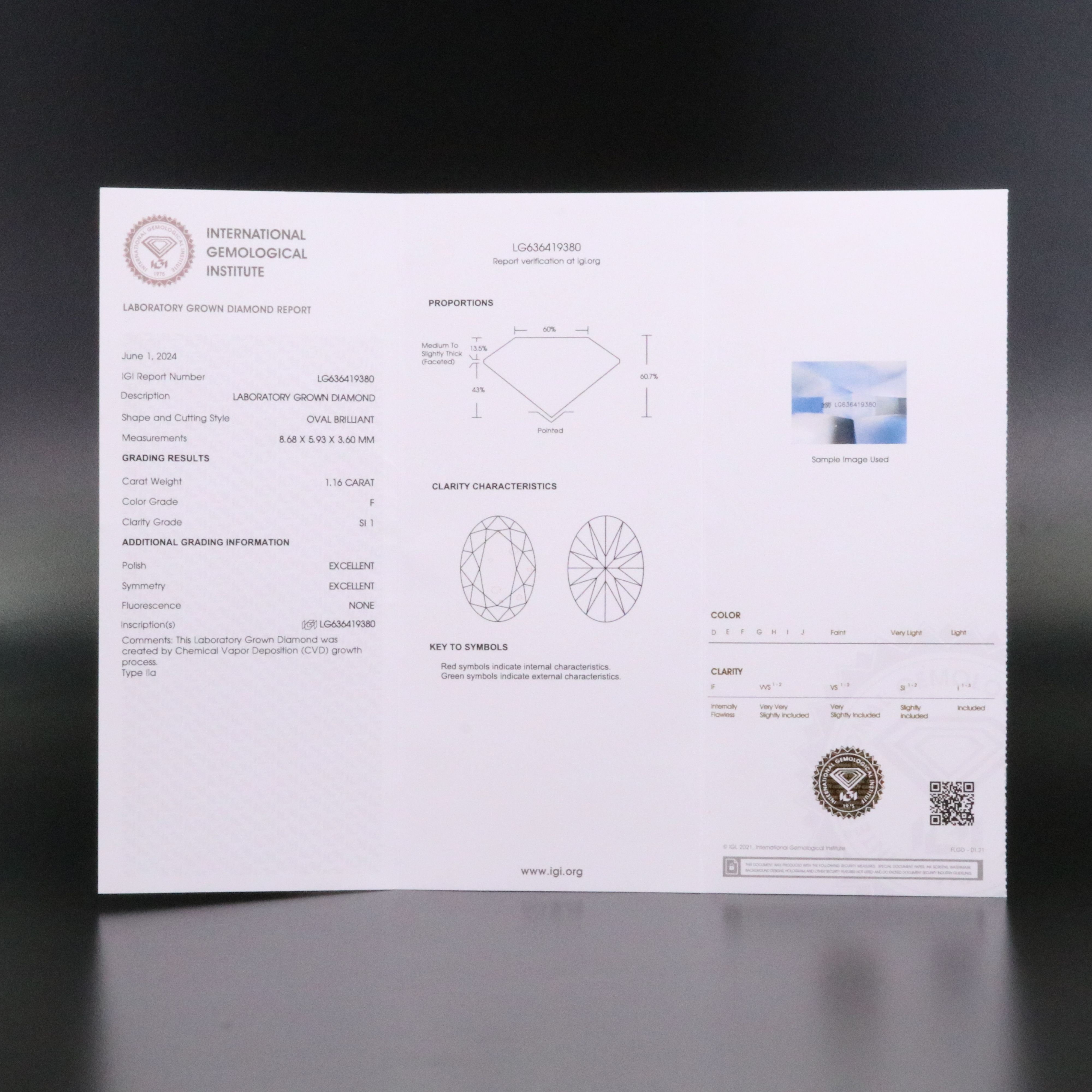Loose 1.16 CT Lab Grown Diamond with IGI Report