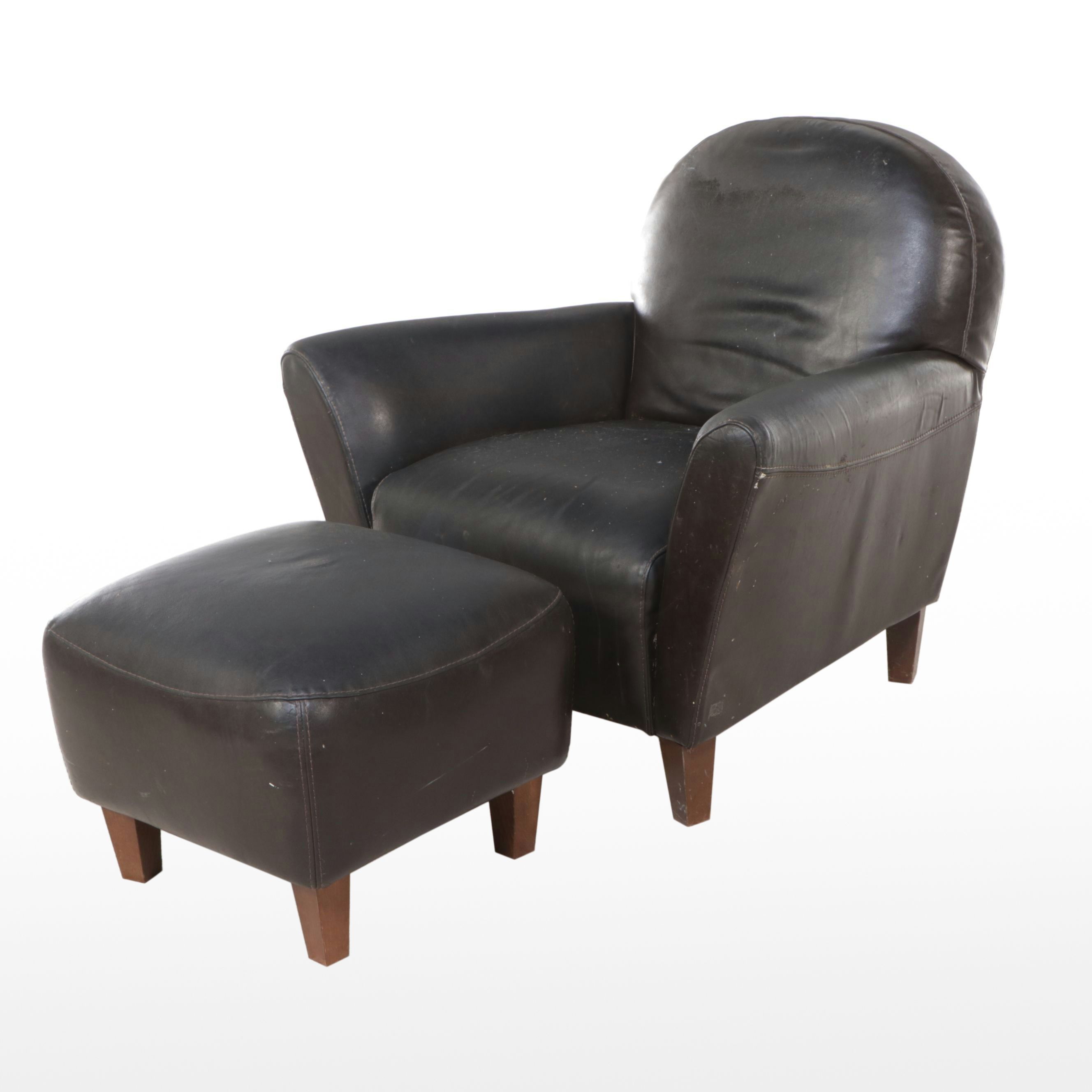 Maxim Italian Leather Upholstered Lounge Chair and Ottoman, Late 20th Century