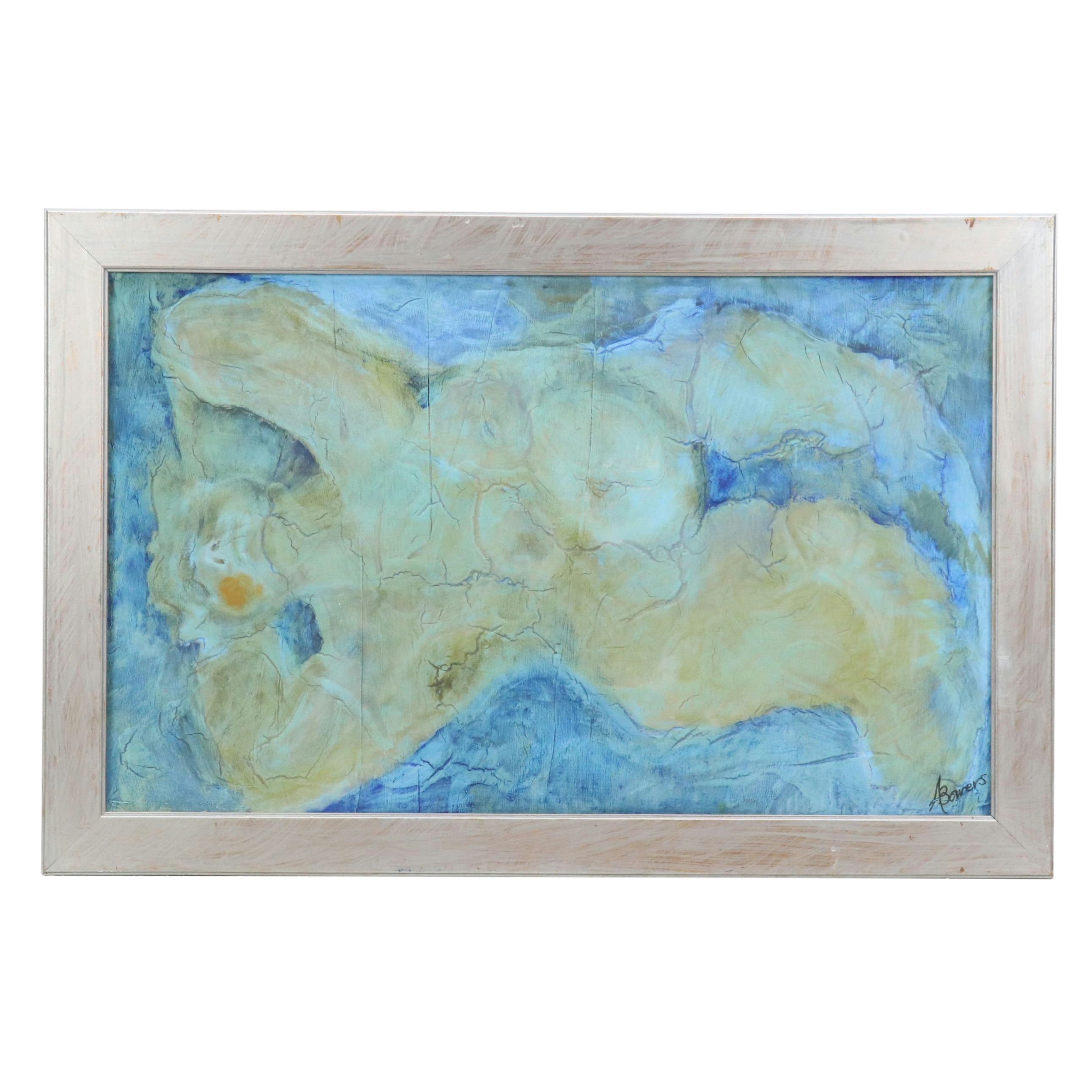 Ann Bowers Figural Modernist Mixed Media Painting, 21st Century