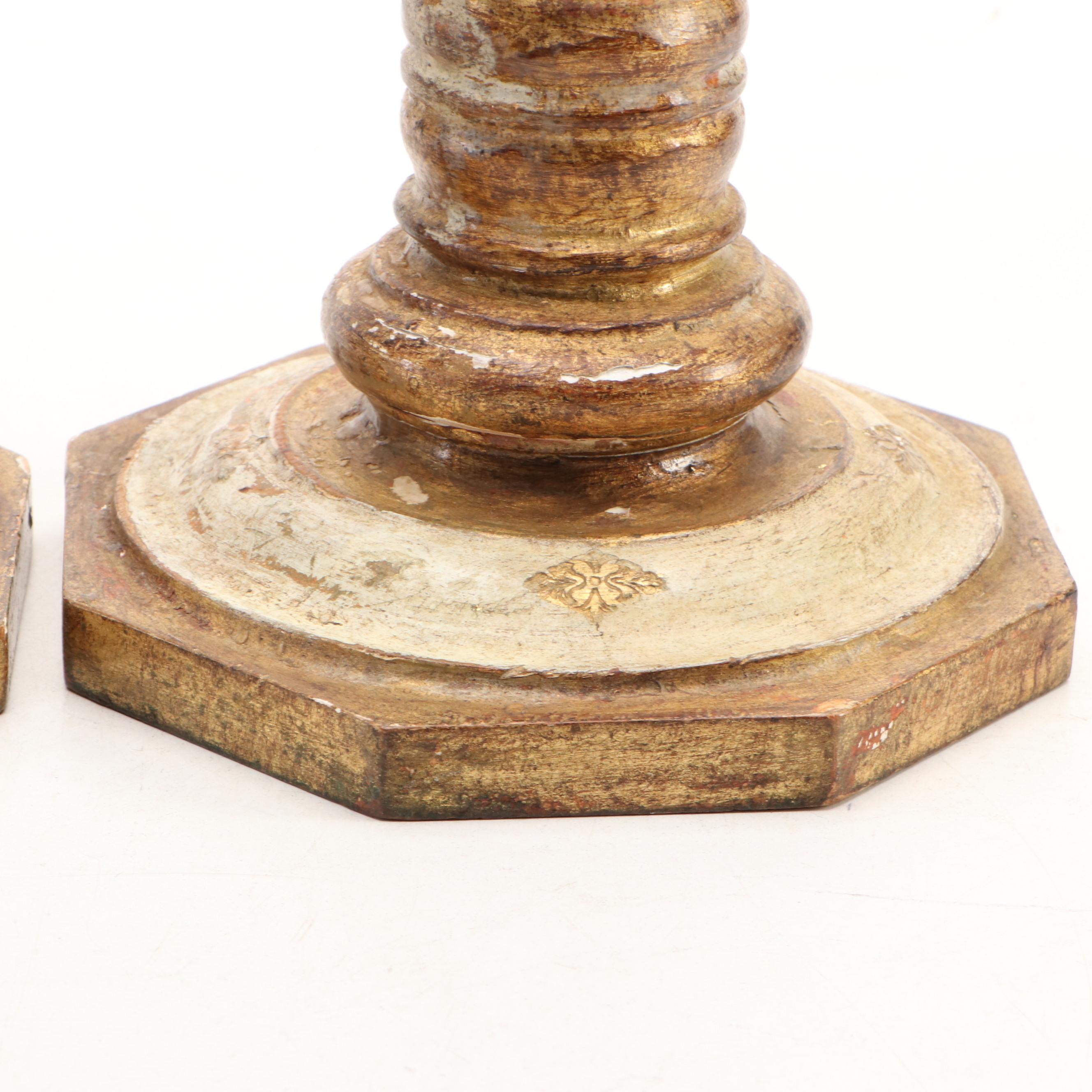 Pair of Florentine Doric Column Shaped Candlesticks, Mid to Late 20th Century