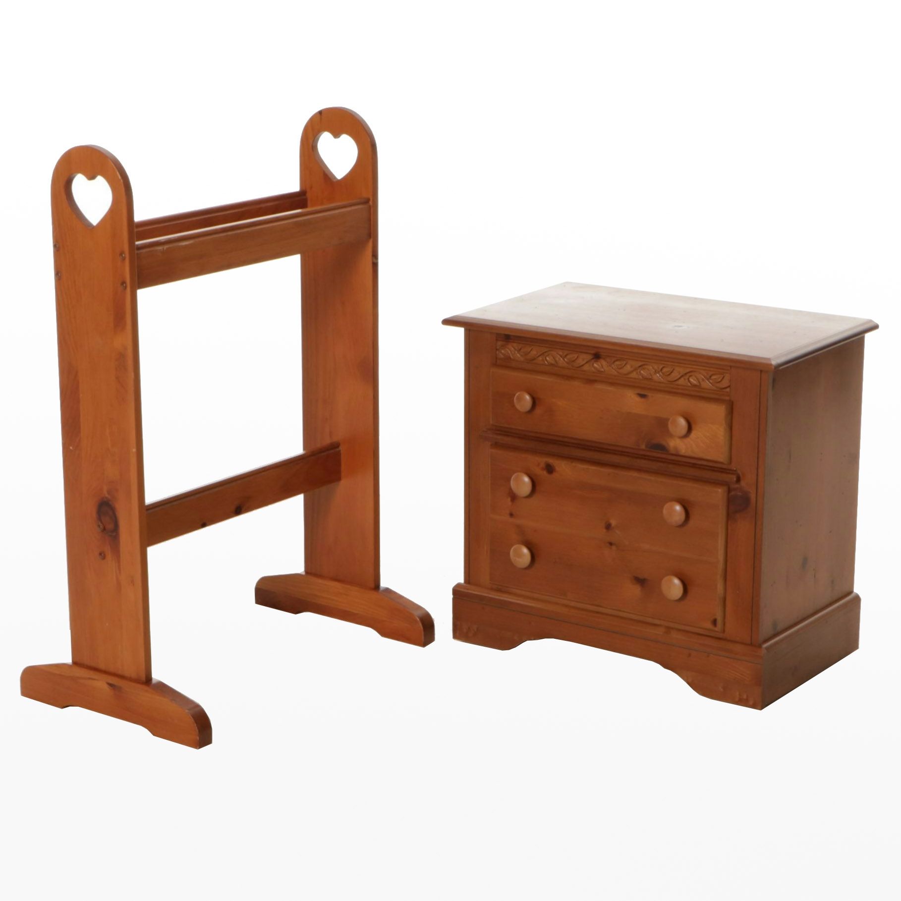 Progressive Furniture Pine Nightstand with a Quilt Stand