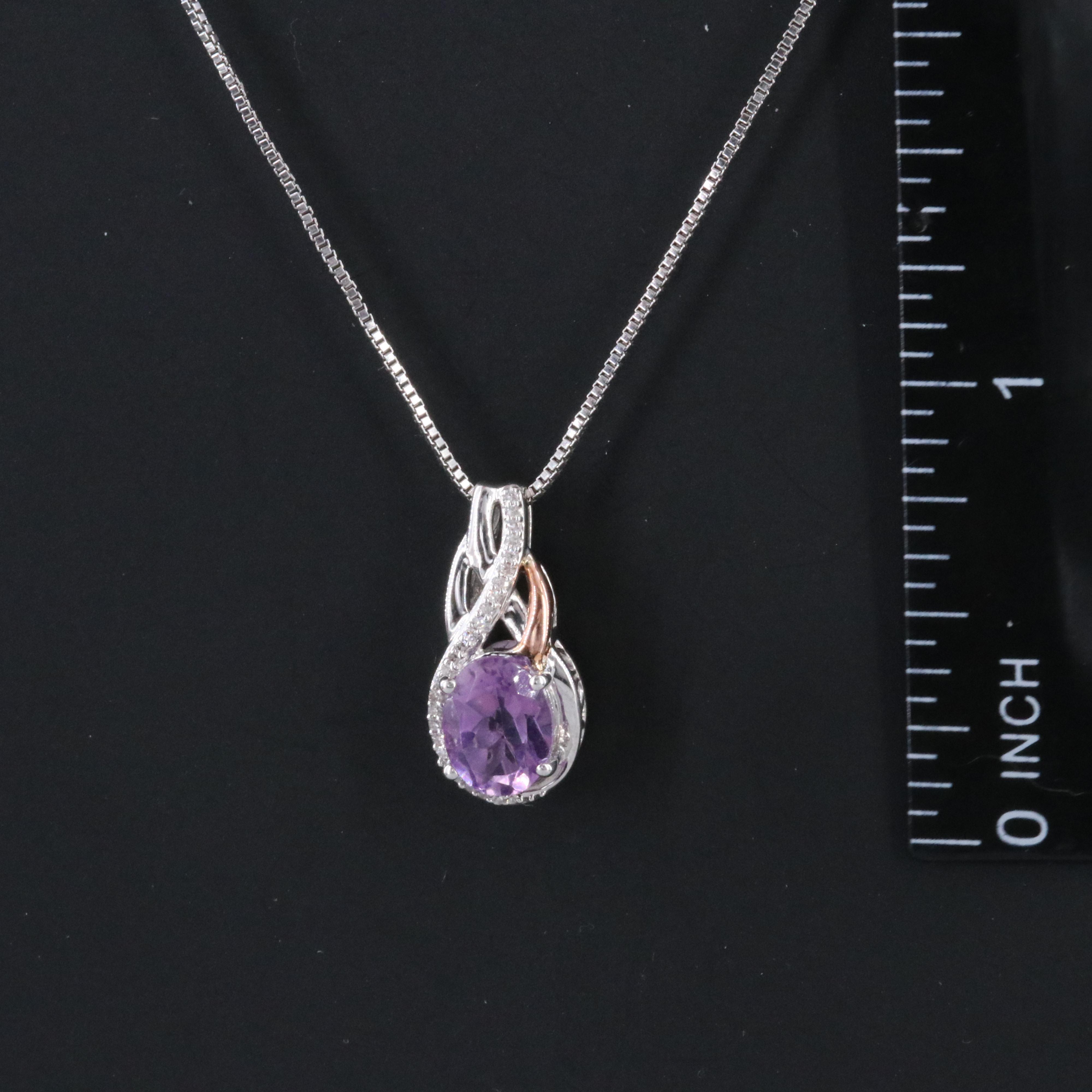 Sterling Amethyst and Diamond Pendant Necklace with 10K Rose Accent