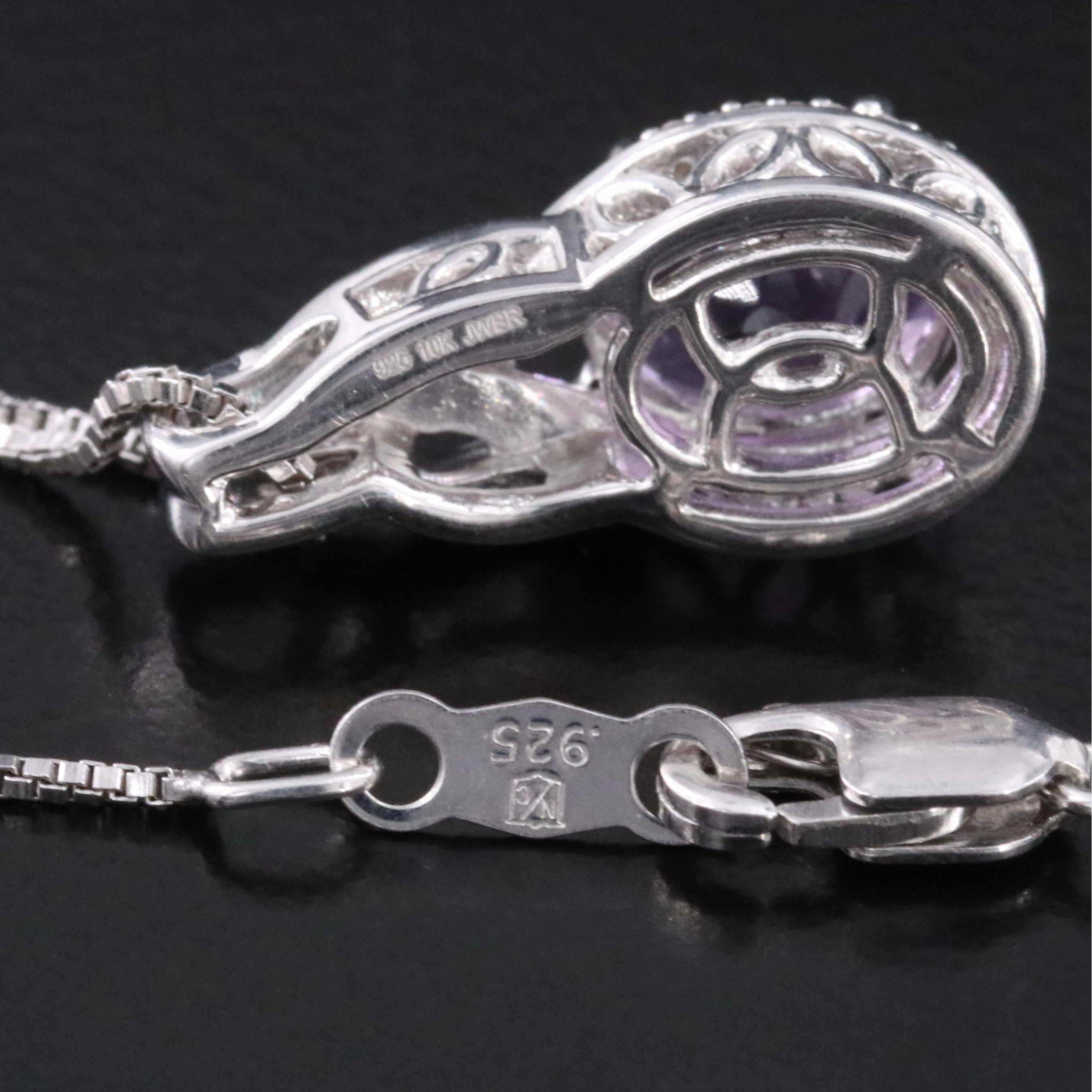Sterling Amethyst and Diamond Pendant Necklace with 10K Rose Accent