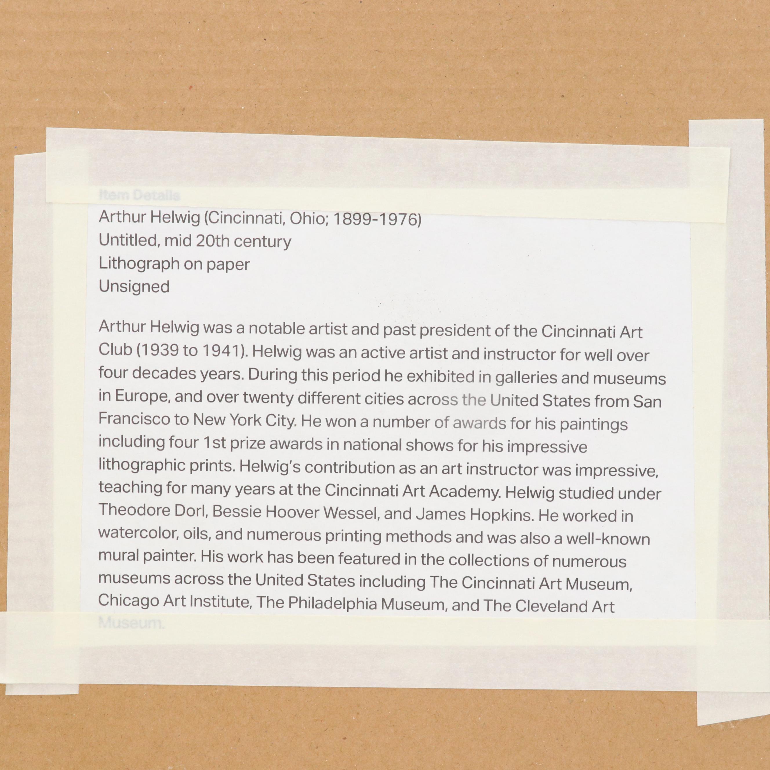 Arthur Helwig Abstract Lithograph, Mid-20th Century