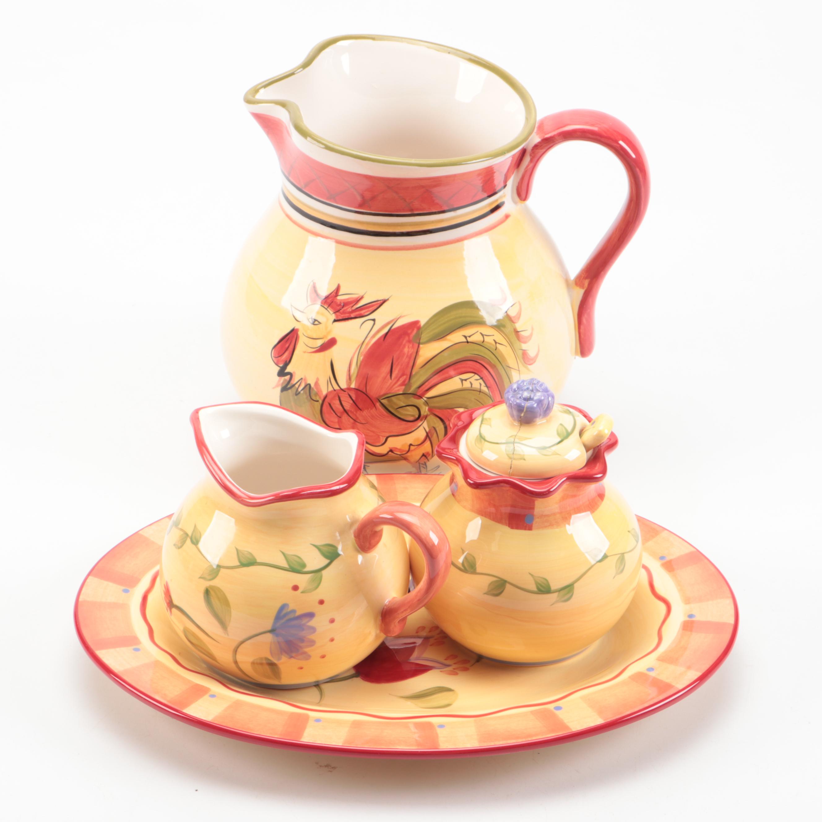 Pfaltzgraff Stoneware Creamer, Sugar Bowl, and Tray with HD Designs Pitcher