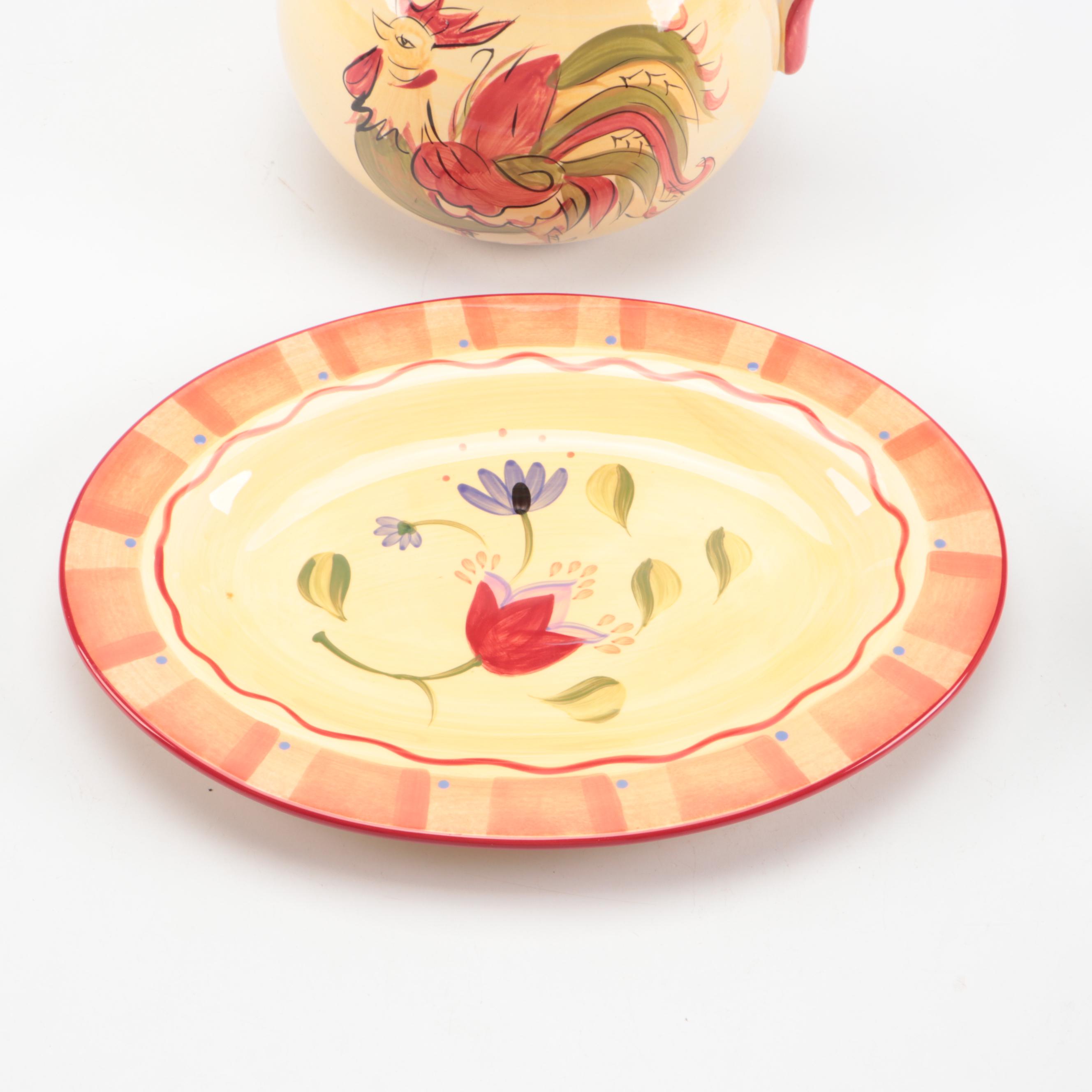 Pfaltzgraff Stoneware Creamer, Sugar Bowl, and Tray with HD Designs Pitcher